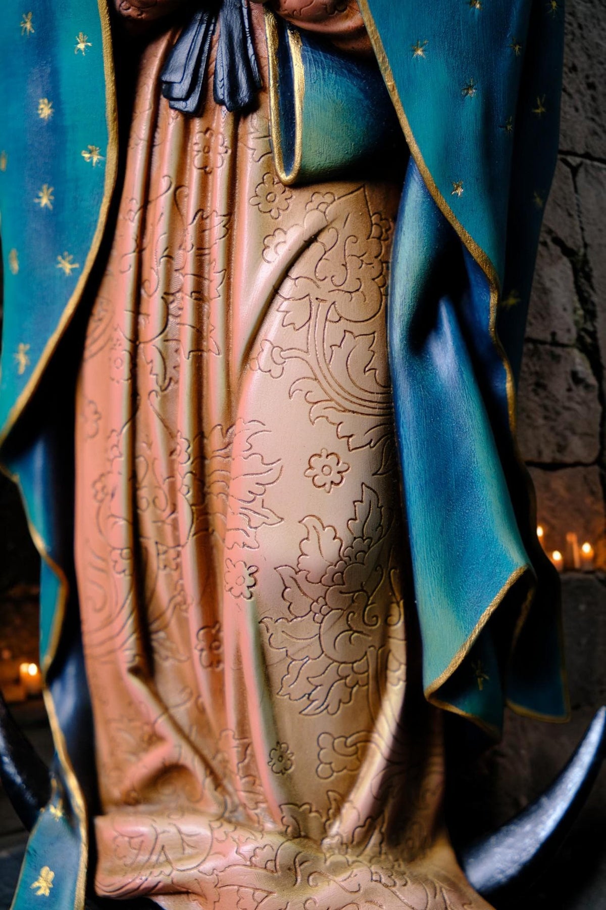 Hand-Painted Our Lady of Guadalupe Statue, Antique Finish Catholic Figurine, Stone Resin Altar Decor __etsy:8437231588