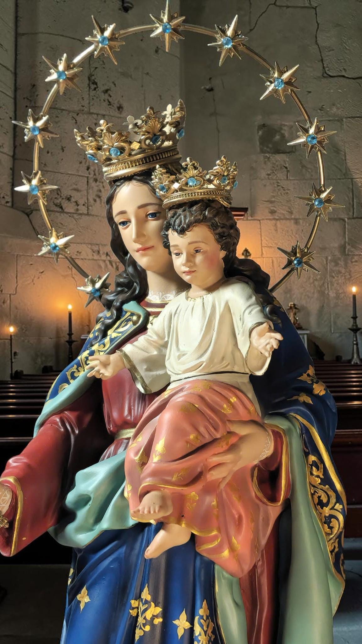 Our Lady Help of Christians Statue, 50cm Virgin Mary with Child Jesus Catholic Decor