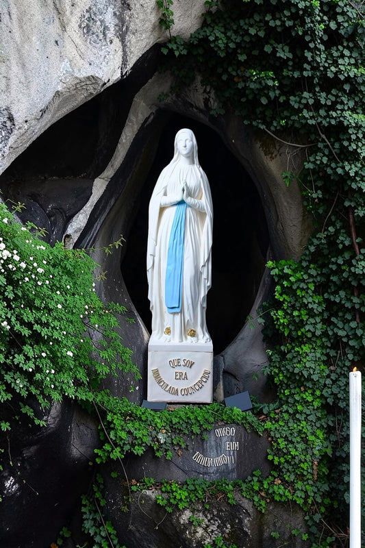 Hand-Painted Our Lady of Lourdes Statue, Catholic Prayer Room Decor (25cm or 60cm)