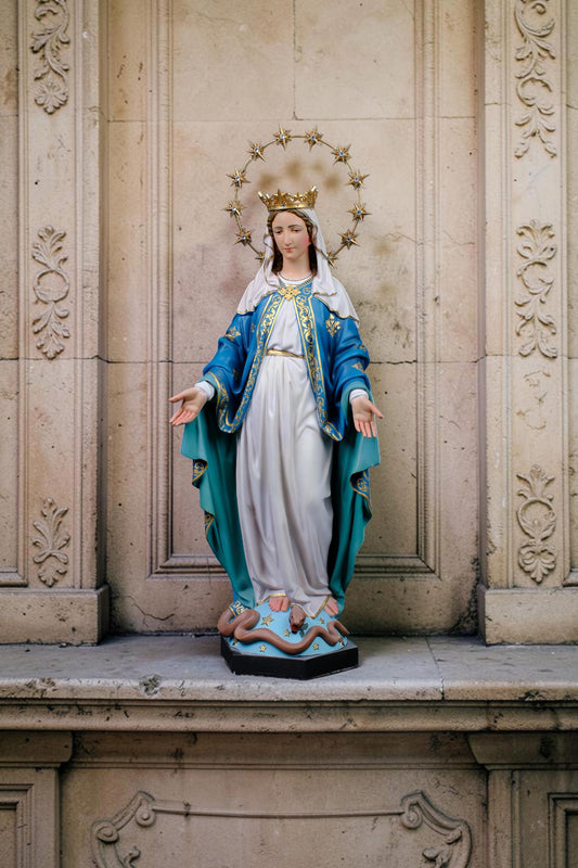 Hand-Painted Our Lady of Grace Statue, Catholic Home Altar Decor (40cm/60cm)