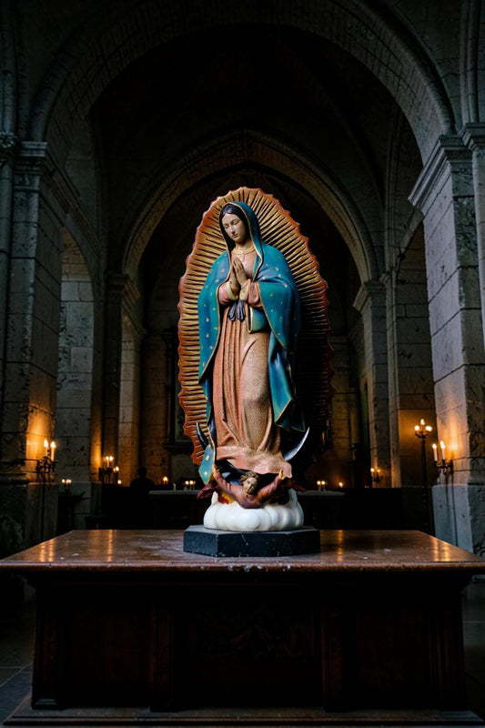 Hand-Painted Our Lady of Guadalupe Statue, Antique Finish Catholic Figurine, Stone Resin Altar Decor __etsy:8485098855