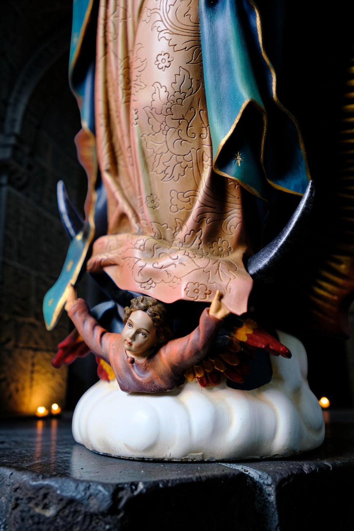 Hand-Painted Our Lady of Guadalupe Statue, Antique Finish Catholic Figurine, Stone Resin Altar Decor __etsy:8485100085