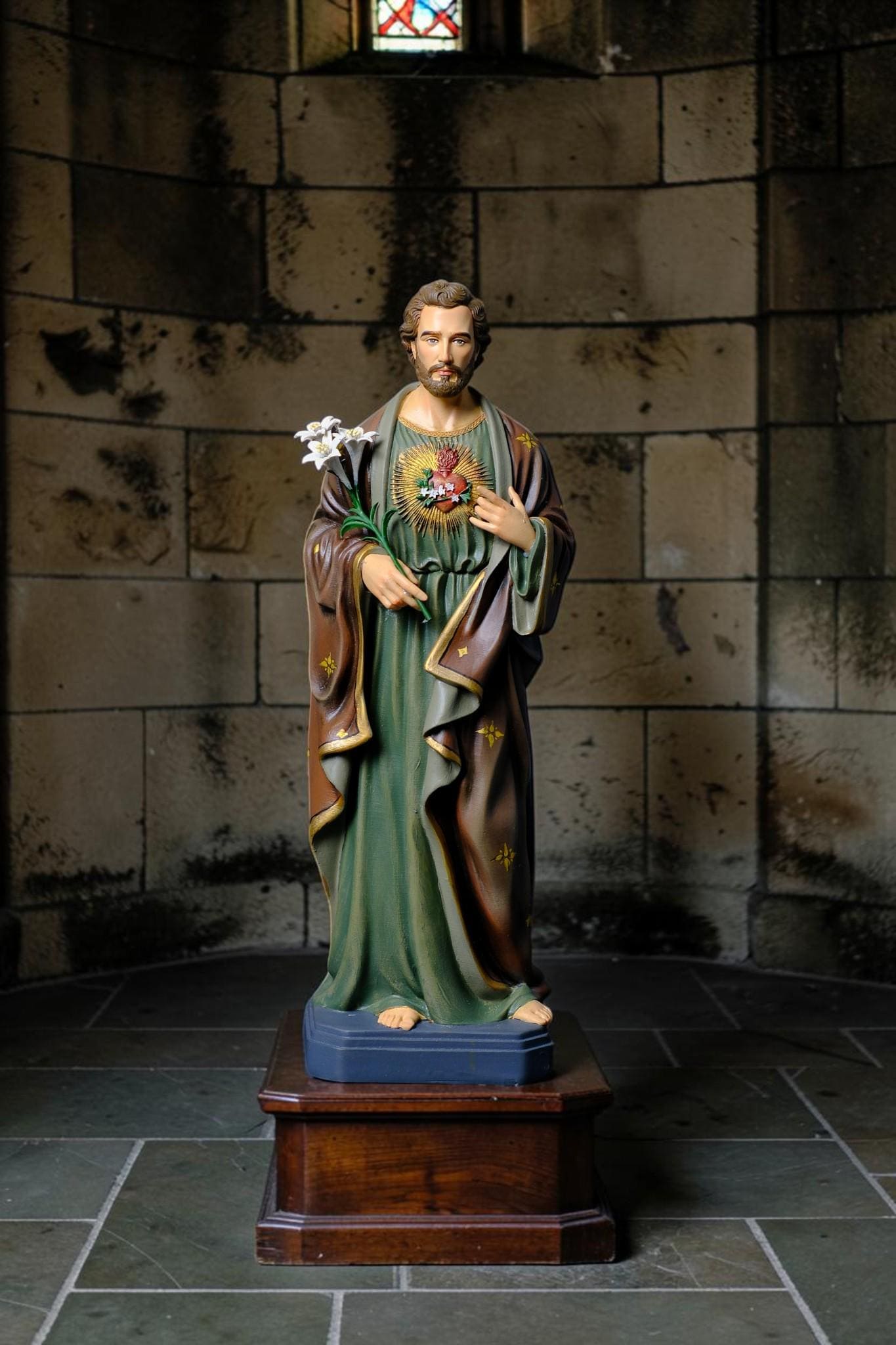 Hand-Painted Saint Joseph the Worker Statue, 30cm Catholic Figurine with Lily, Home Altar Decor