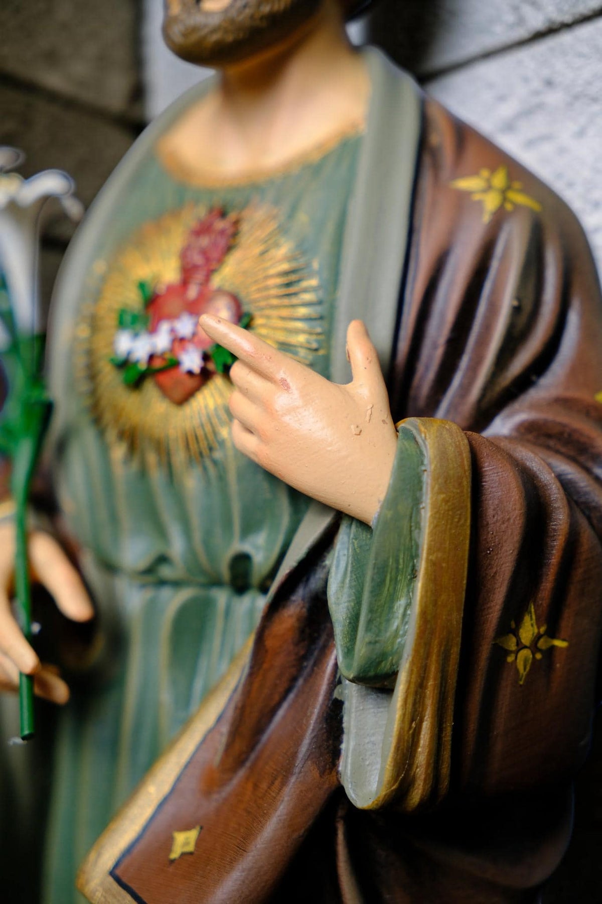 Hand-Painted Saint Joseph the Worker Statue, 30cm Catholic Figurine with Lily, Antique Finish