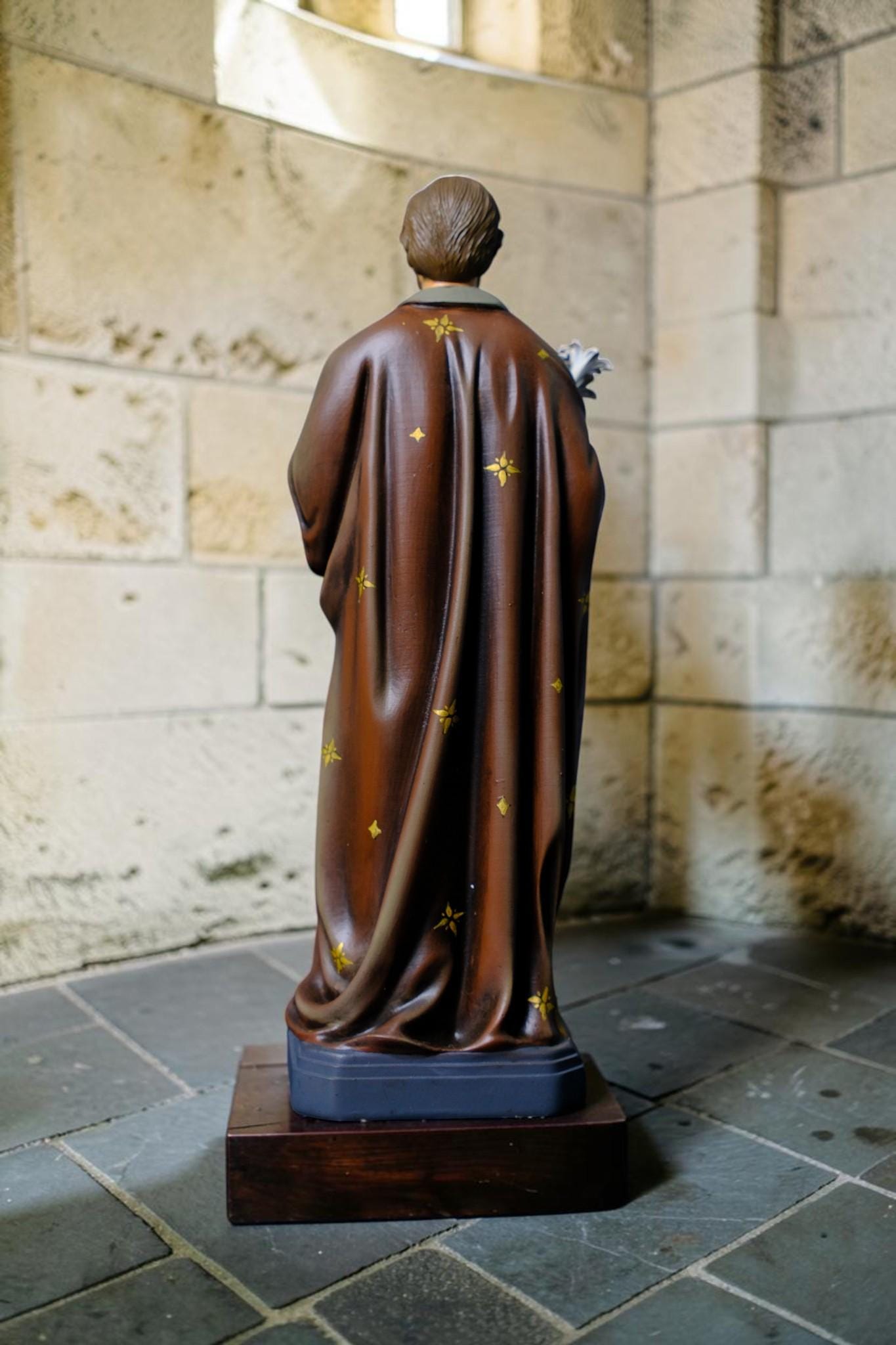 Hand-Painted Saint Joseph the Worker Statue, 30cm Catholic Figurine with Lily, Antique Finish