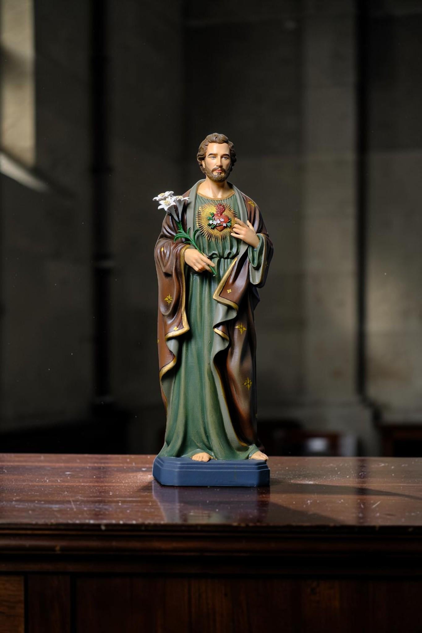 Hand-Painted Saint Joseph the Worker Statue, 30cm Catholic Figurine with Lily, Antique Finish