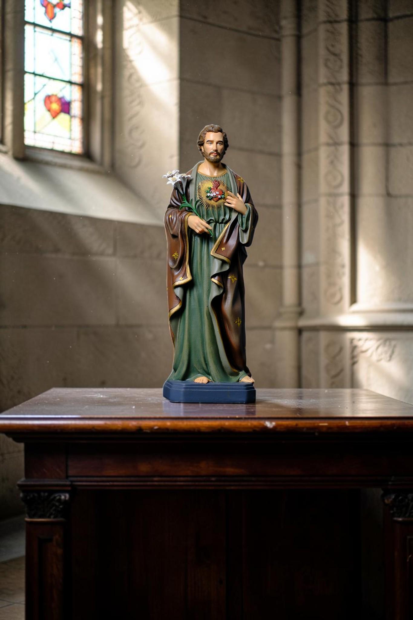 Hand-Painted Saint Joseph the Worker Statue, 30cm Catholic Figurine with Lily, Home Altar Decor