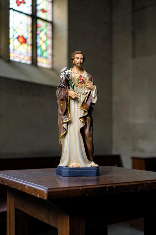 Hand-Painted Saint Joseph the Worker Statue, 30cm Catholic Figurine with Lily, Home Altar Decor