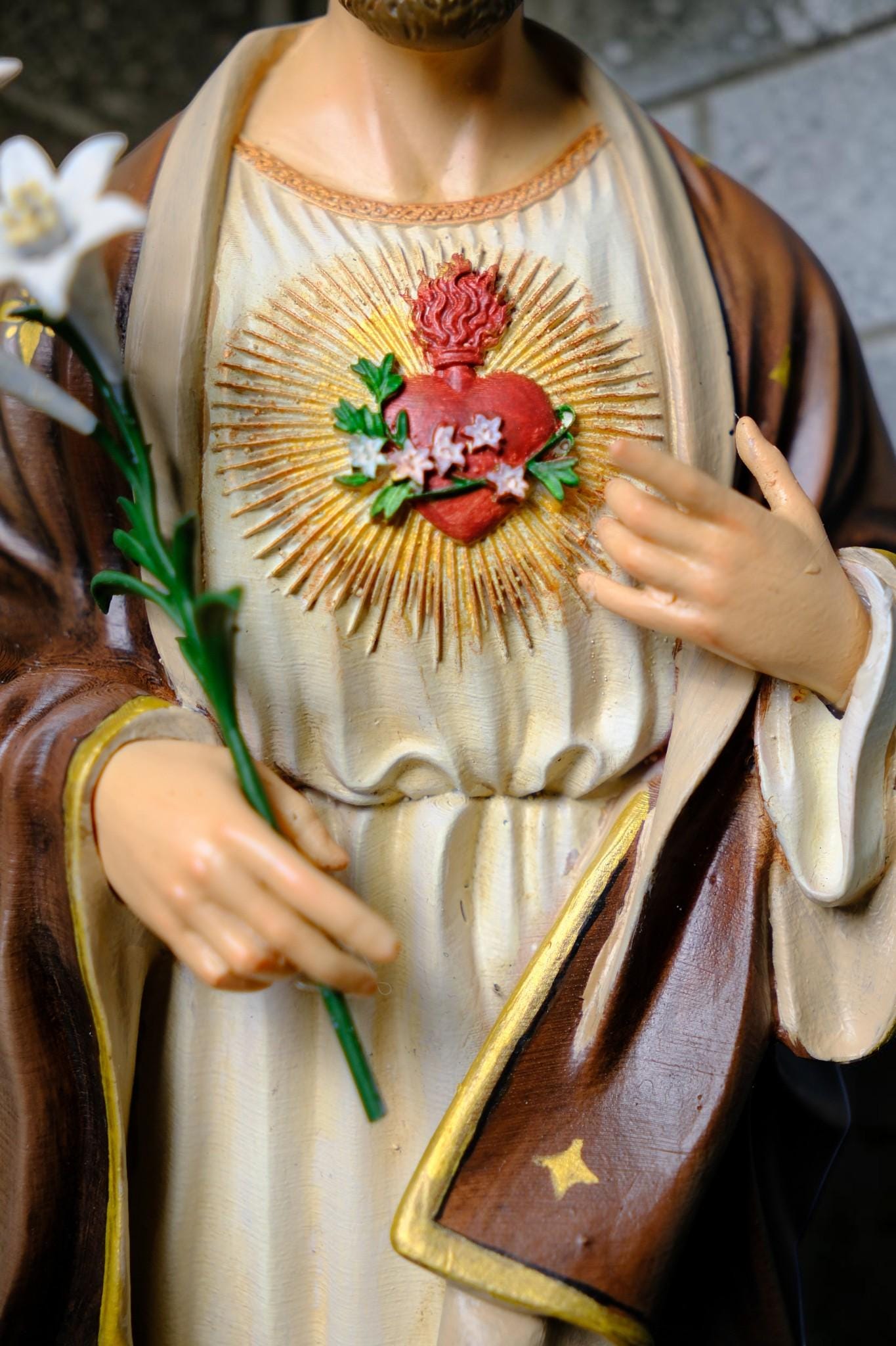 Hand-Painted Saint Joseph the Worker Statue, 30cm Catholic Figurine with Lily, Home Altar Decor
