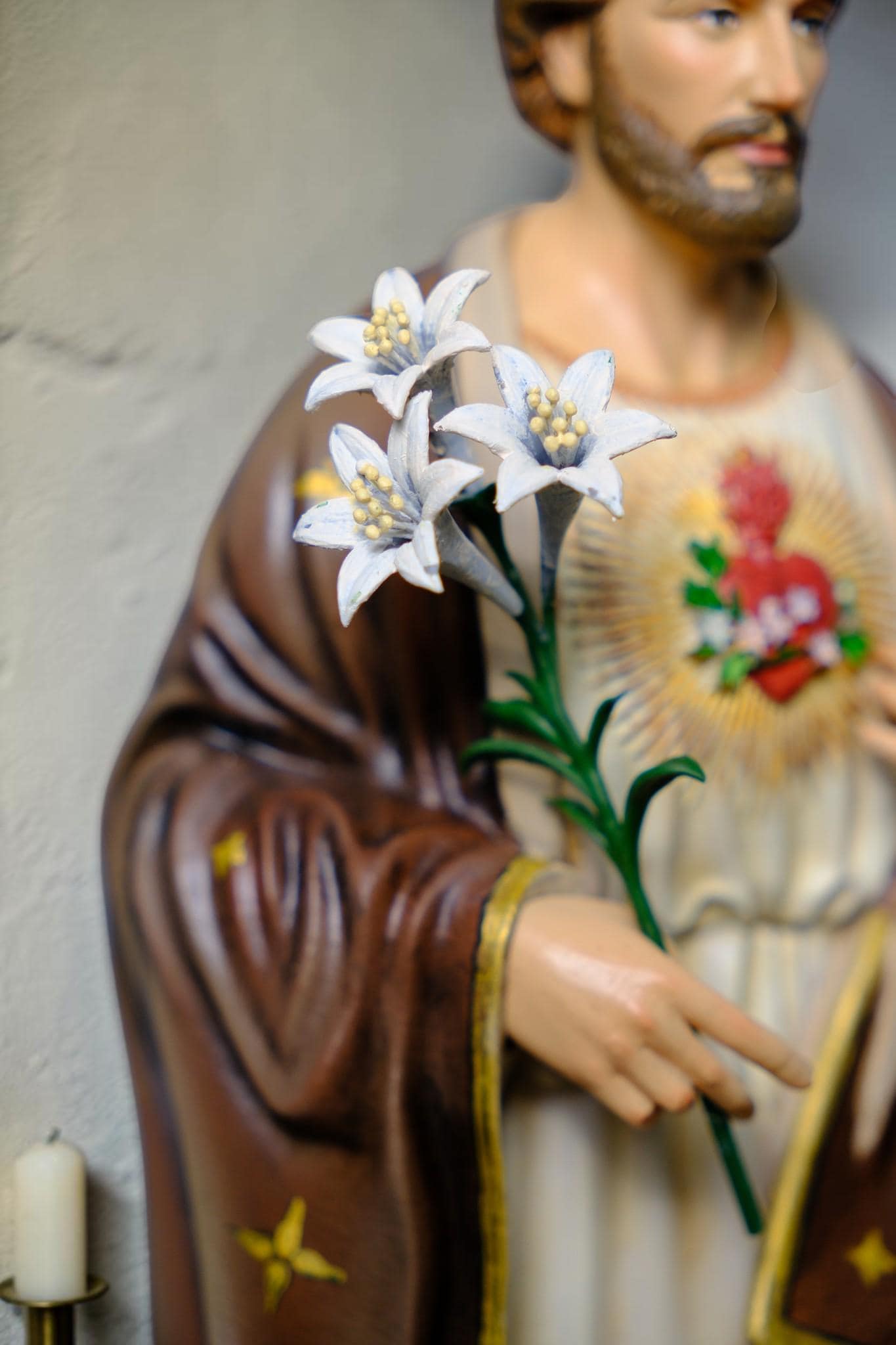 Hand-Painted Saint Joseph the Worker Statue, 30cm Catholic Figurine with Lily, Home Altar Decor
