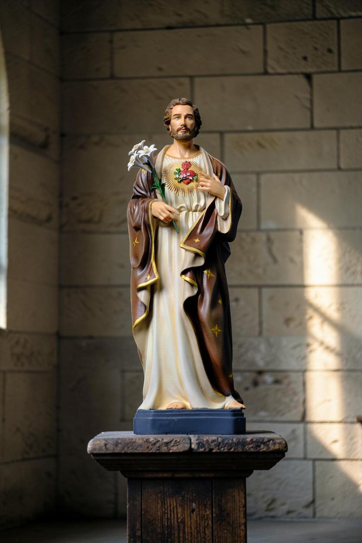 Hand-Painted Saint Joseph the Worker Statue, 30cm Catholic Figurine with Lily, Home Altar Decor
