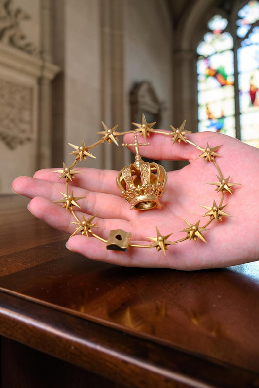 12-Star Halo & Crown Set for Catholic Statues, Gold-Tone Marian Accessory (10cm Diameter)