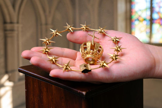 12-Star Halo & Crown Set for Catholic Statues, Gold-Tone Marian Accessory (10cm Diameter)