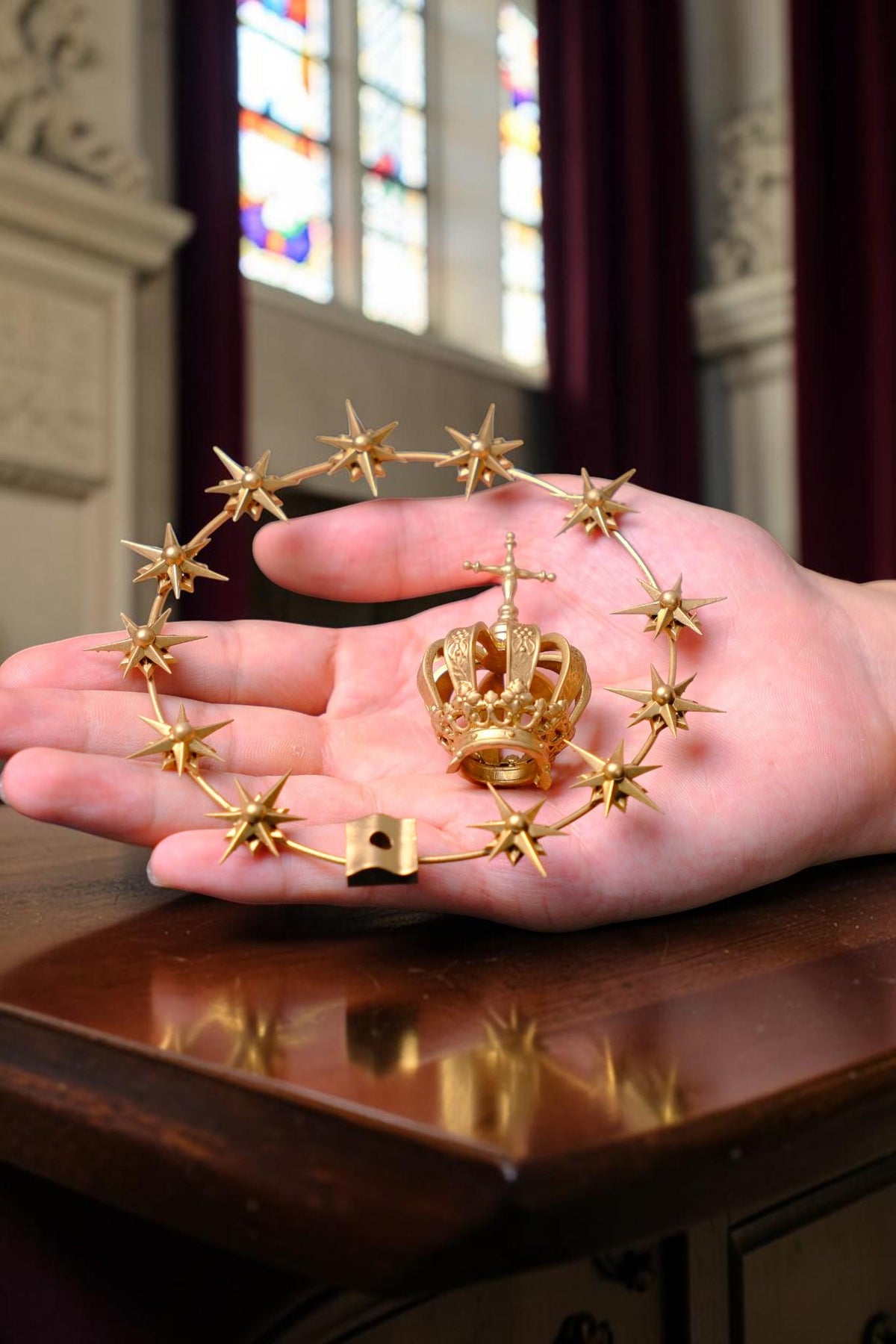 12-Star Halo & Crown Set for Catholic Statues, Gold-Tone Marian Accessory (10cm Diameter)