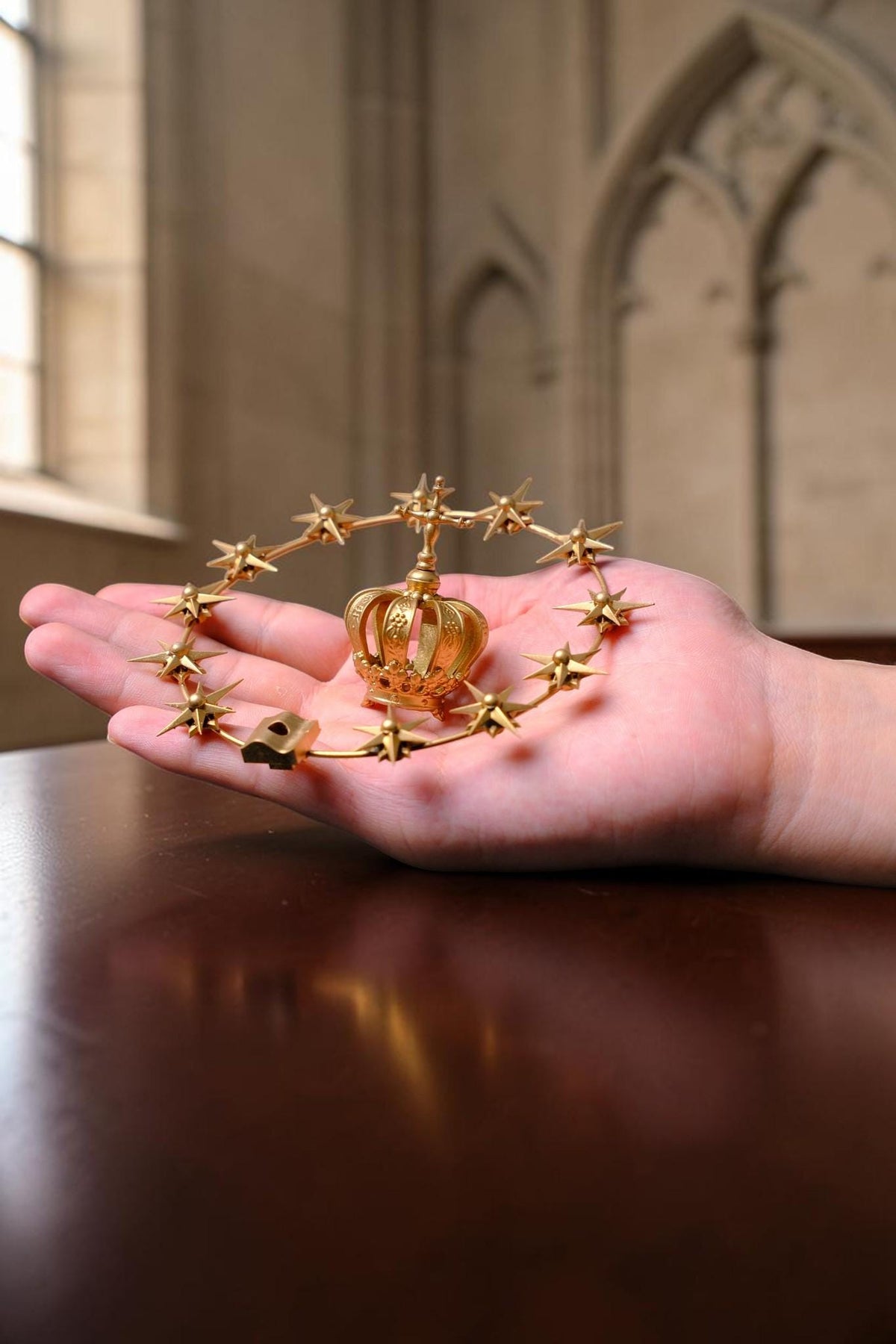 12-Star Halo & Crown Set for Catholic Statues, Gold-Tone Marian Accessory (10cm Diameter)