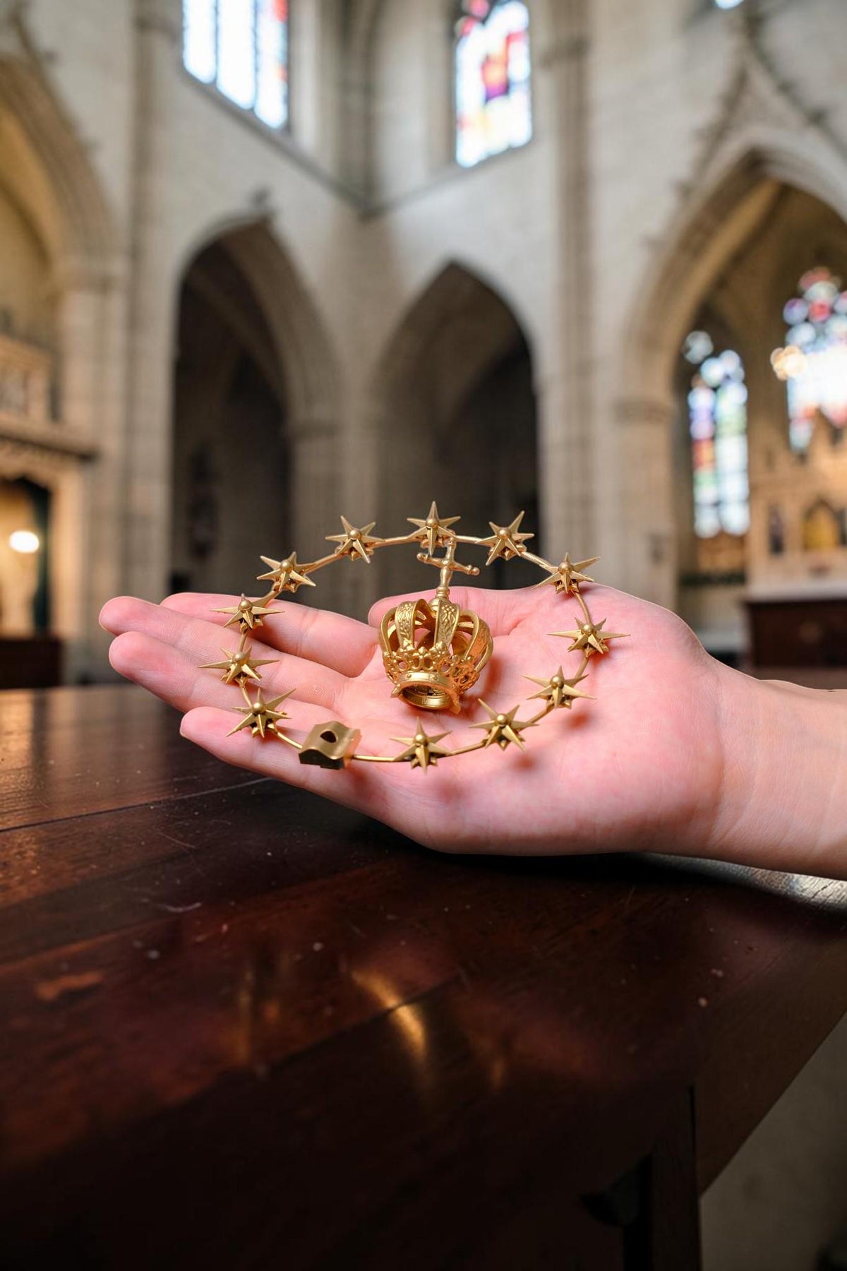 12-Star Halo & Crown Set for Catholic Statues, Gold-Tone Marian Accessory (10cm Diameter)