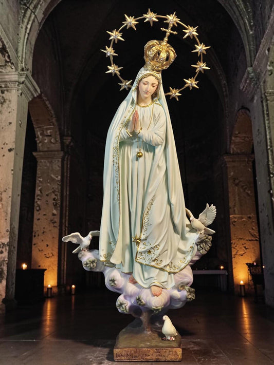 Hand-Painted Our Lady of Peace Statue 40cm Marian Figurine with Doves, Gold Accents, Home Altar Decor