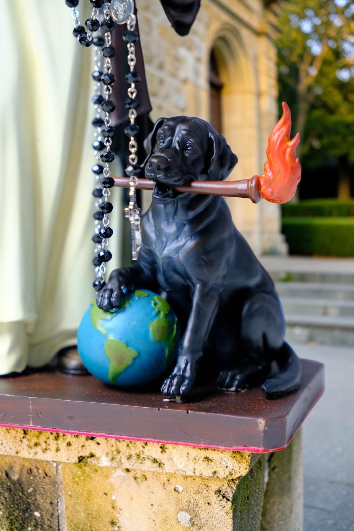 Hand-Painted Saint Dominic Statue, 30cm Catholic Figurine with Rosary, Dog, Book (Home Altar Decor)