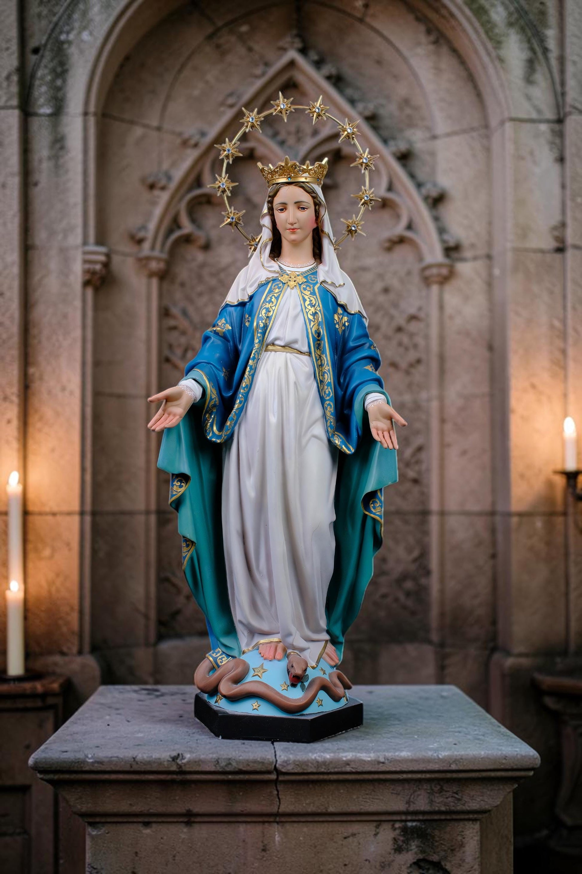 Hand-Painted Our Lady of Grace Statue: Virgin Mary Figurine, Antique Finish, 40cm __etsy:8526868163
