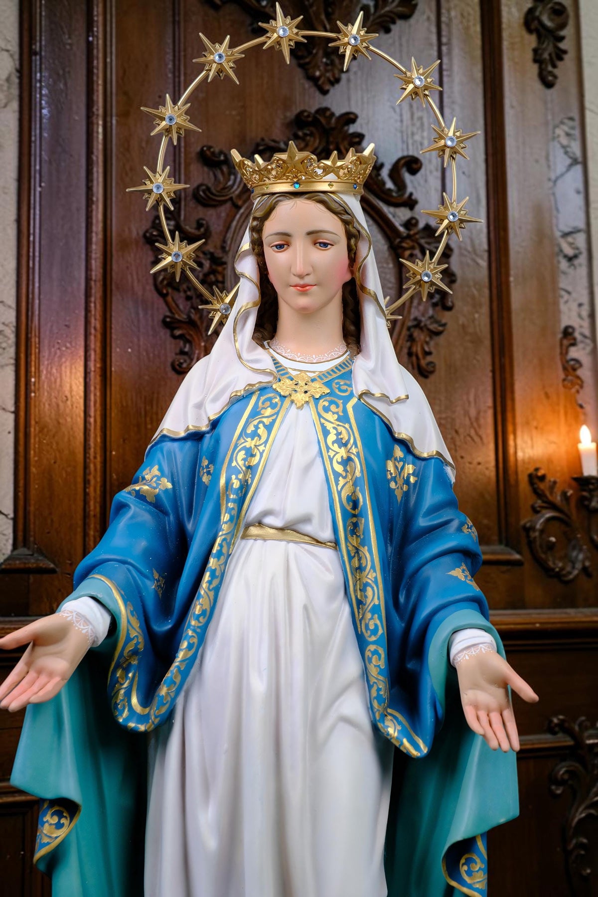 Hand-Painted Our Lady of Grace Statue, Catholic Home Altar Decor (40cm/60cm)