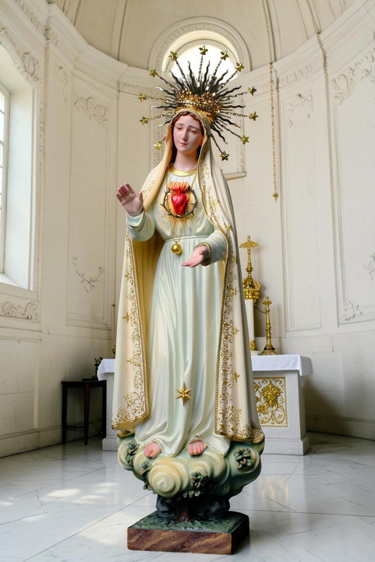 Our Lady of Fatima Statue 40cm, Fatima Queen Catholic Statue, Virgin Mary Statue, Hand Painted Marian Decor, Catholic Gift, Home Altar