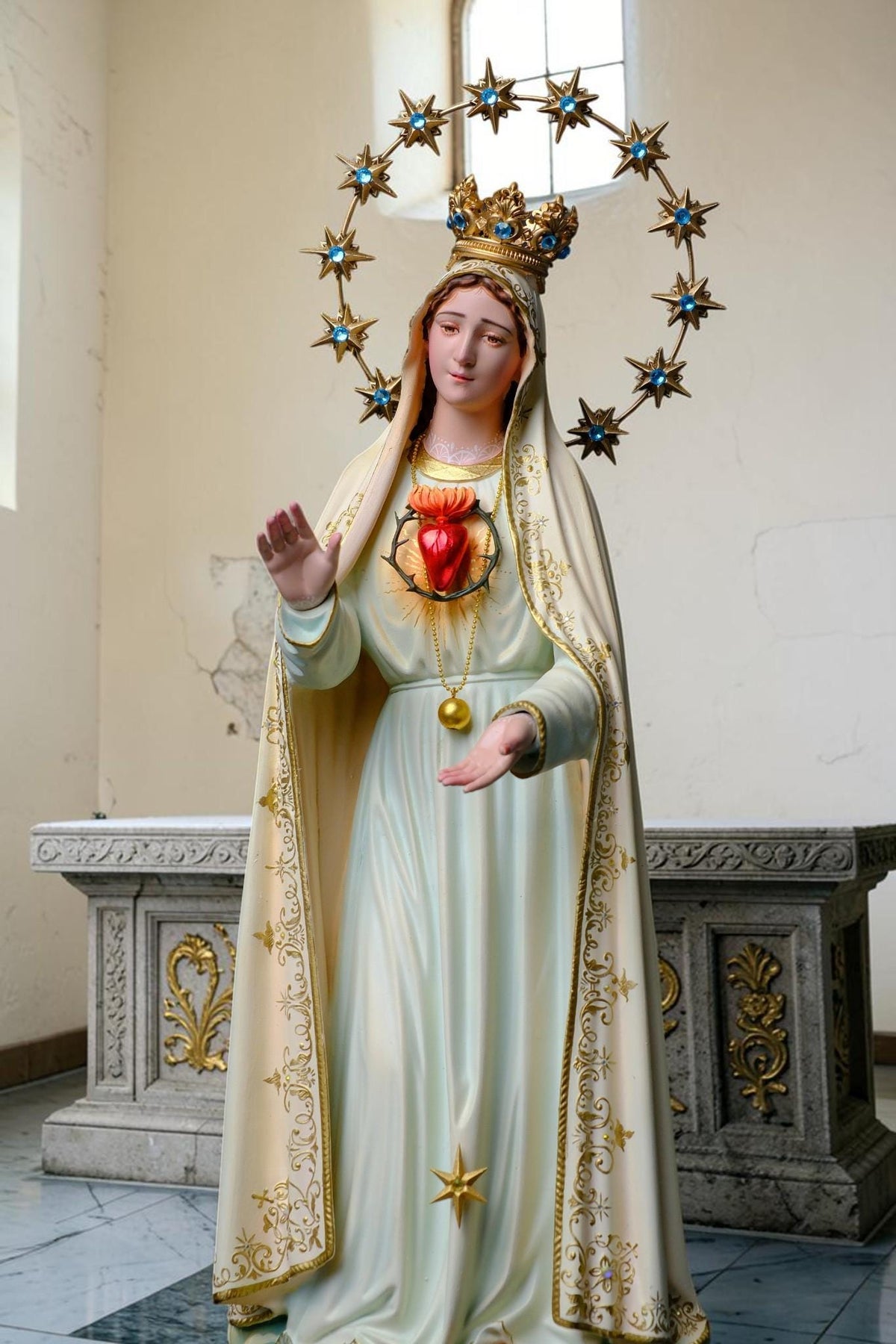 Our Lady of Fatima Statue 40cm, Fatima Queen Catholic Statue, Virgin Mary Statue, Hand Painted Marian Decor, Catholic Gift, Home Altar