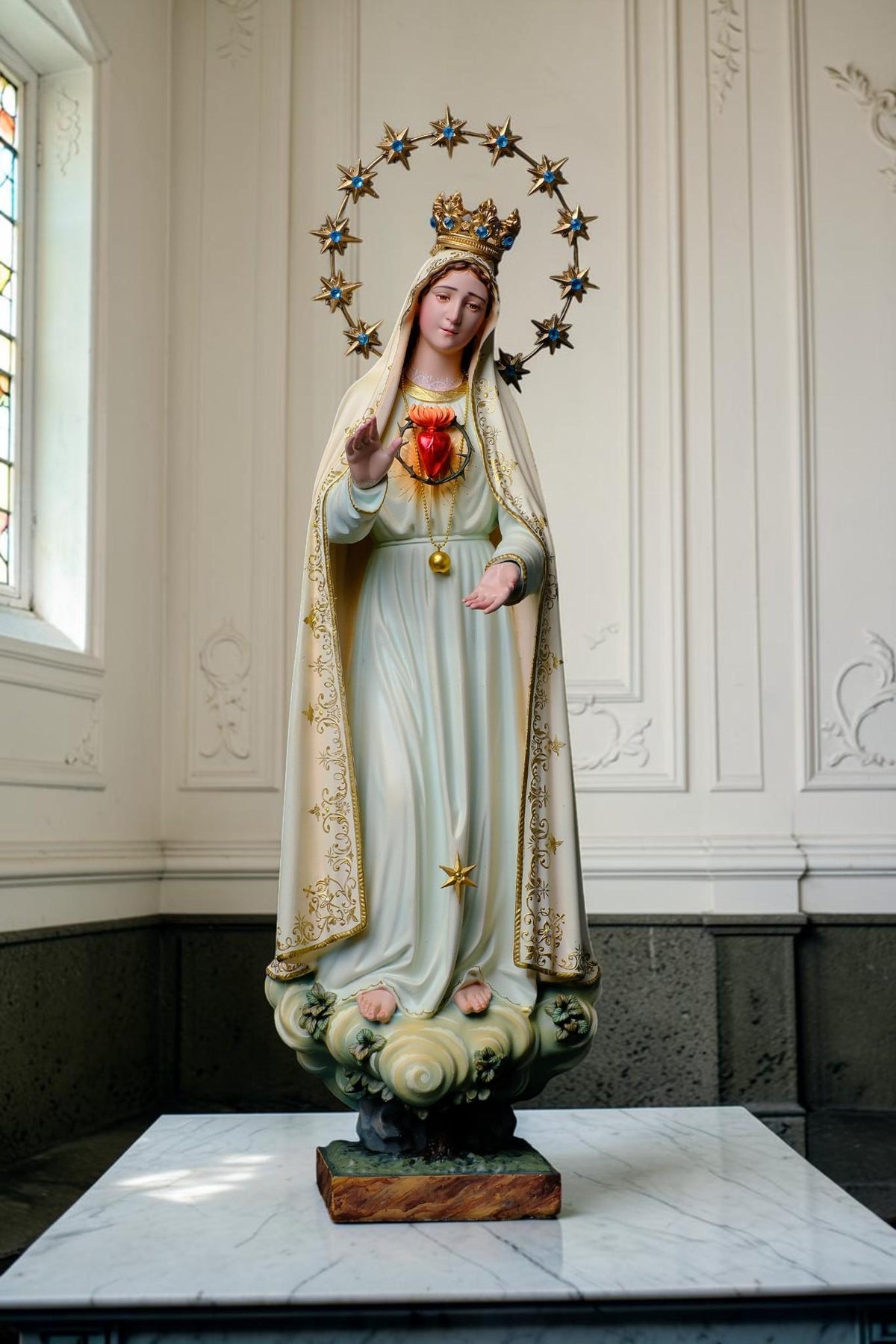 Our Lady of Fatima Statue 40cm, Fatima Queen Catholic Statue, Virgin Mary Statue, Hand Painted Marian Decor, Catholic Gift, Home Altar