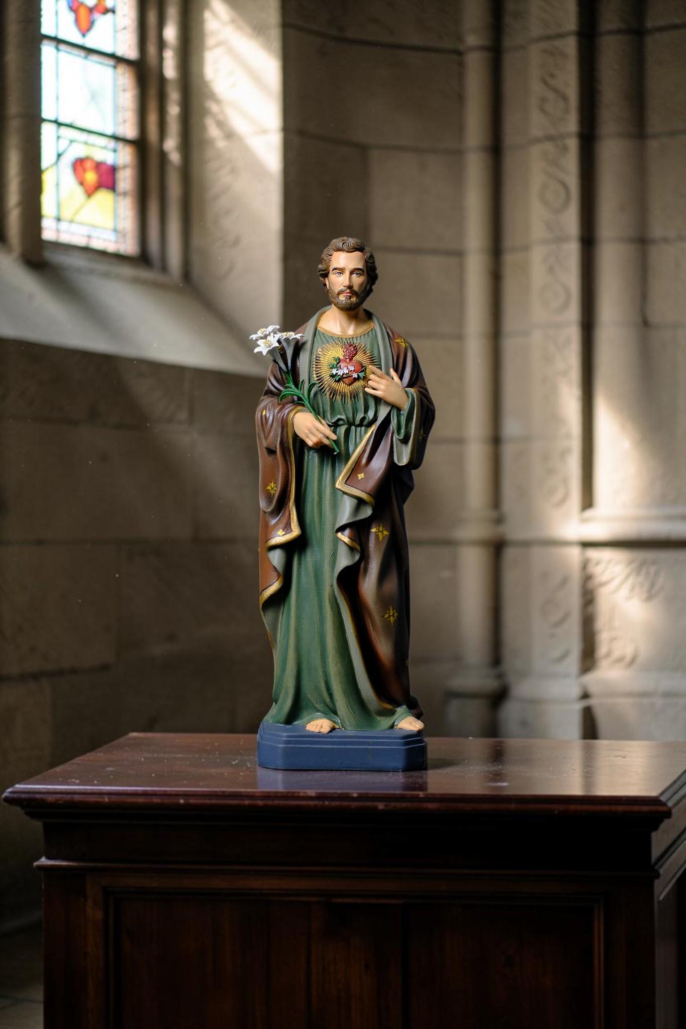 Hand-Painted Saint Joseph the Worker Statue, 30cm Catholic Figurine with Lily, Antique Finish