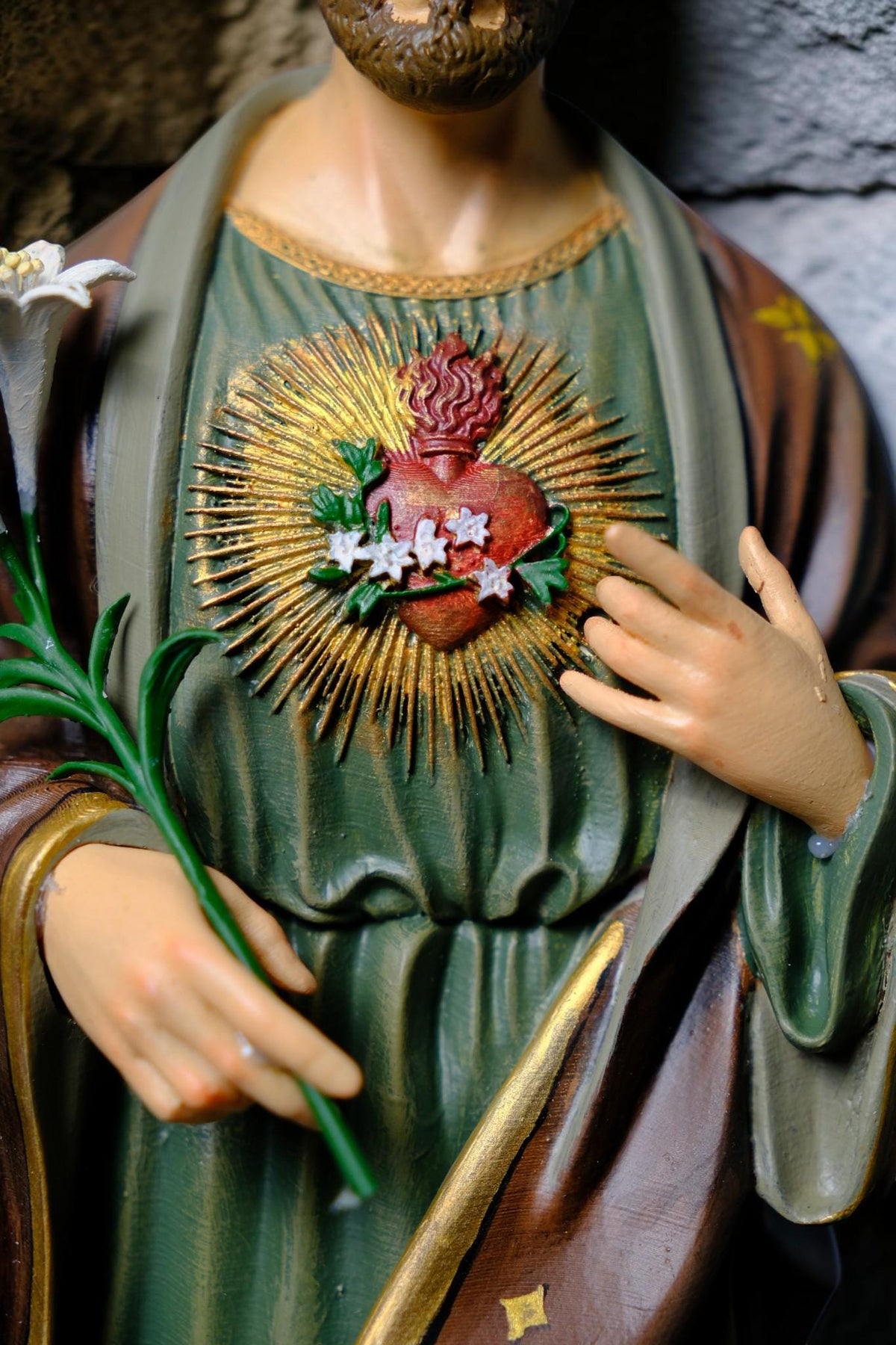 Hand-Painted Saint Joseph the Worker Statue, 30cm Catholic Figurine with Lily, Antique Finish