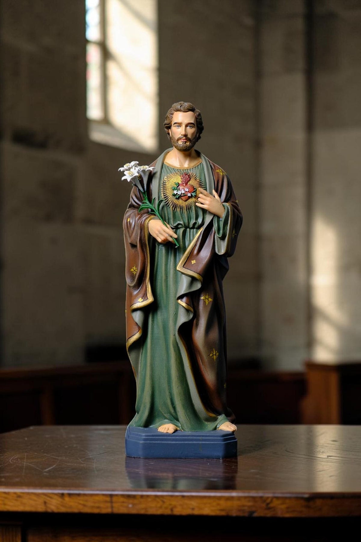 Hand-Painted Saint Joseph the Worker Statue, 30cm Catholic Figurine with Lily, Home Altar Decor
