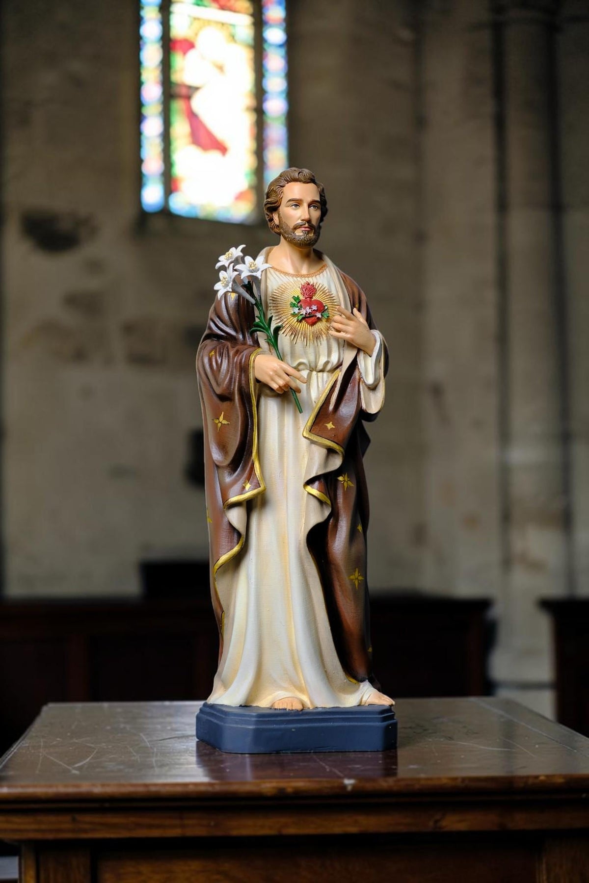 Hand-Painted Saint Joseph the Worker Statue, 30cm Catholic Figurine with Lily, Home Altar Decor