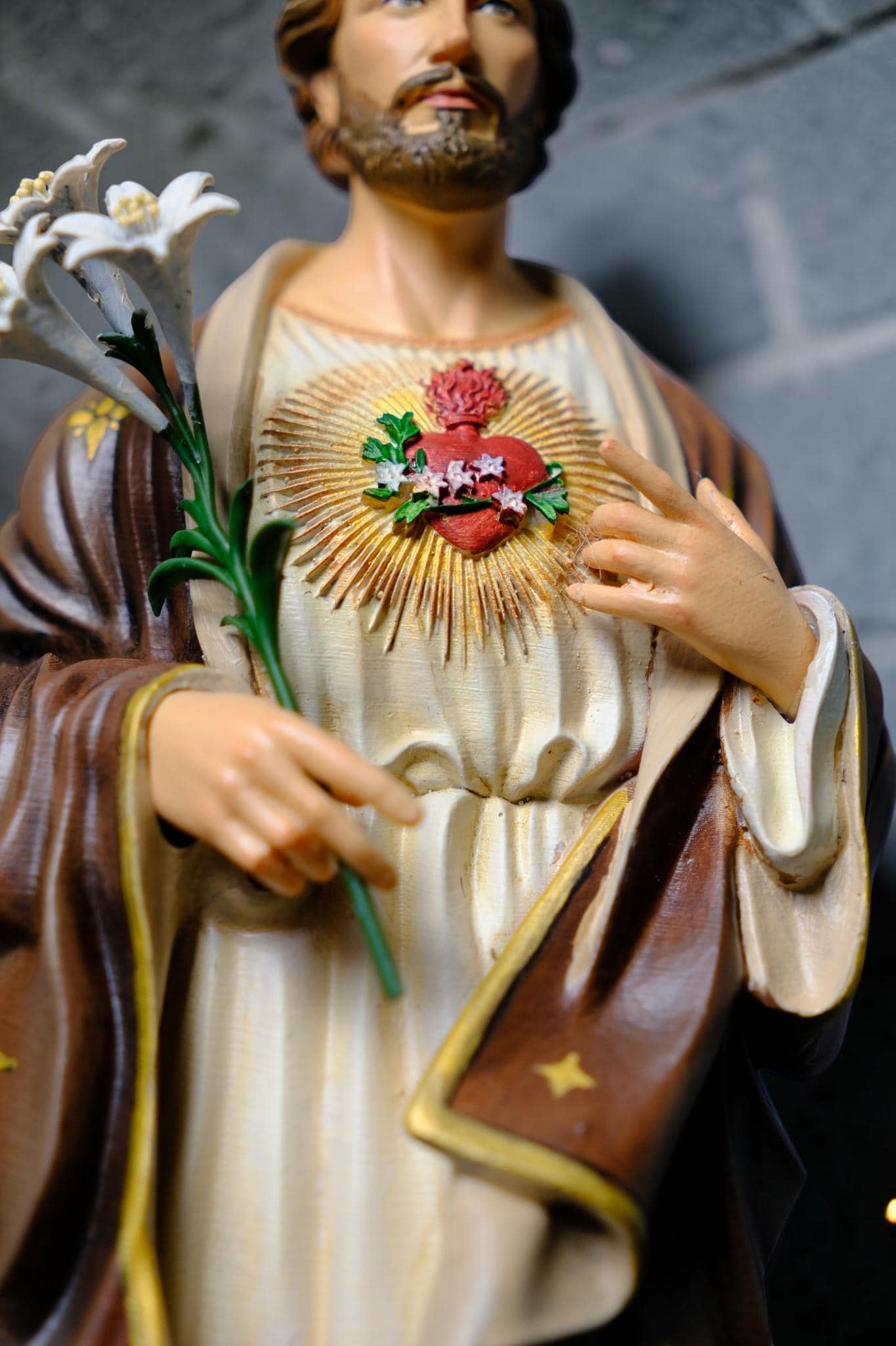 Hand-Painted Saint Joseph the Worker Statue, 30cm Catholic Figurine with Lily, Home Altar Decor