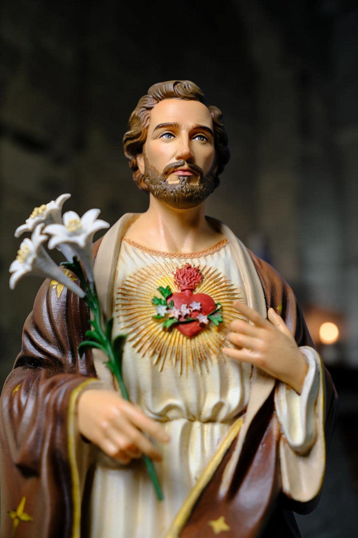 Hand-Painted Saint Joseph the Worker Statue, 30cm Catholic Figurine with Lily, Home Altar Decor