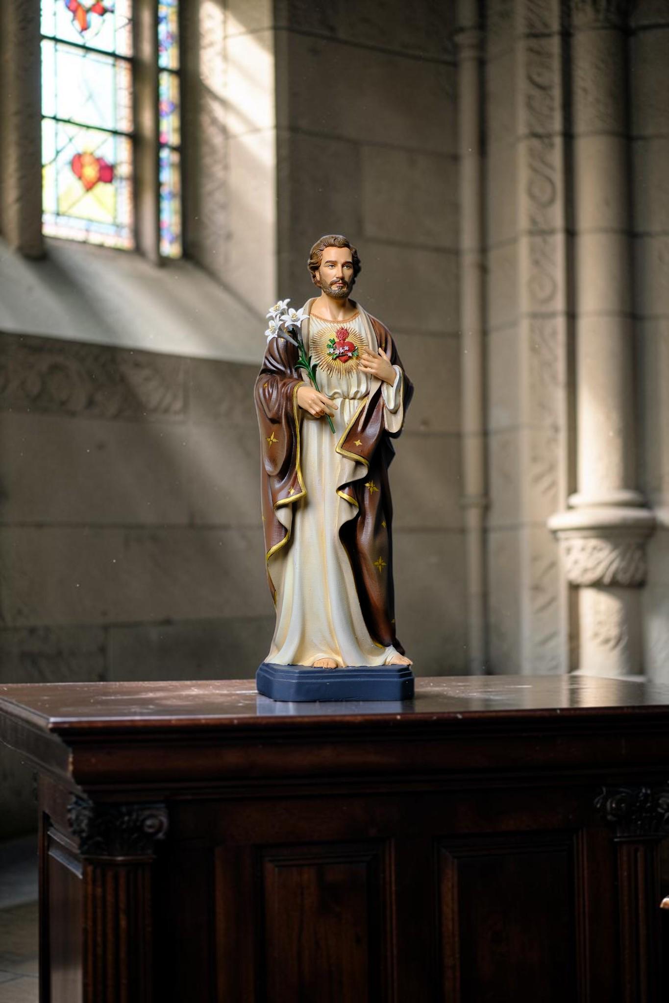 Hand-Painted Saint Joseph the Worker Statue, 30cm Catholic Figurine with Lily, Home Altar Decor