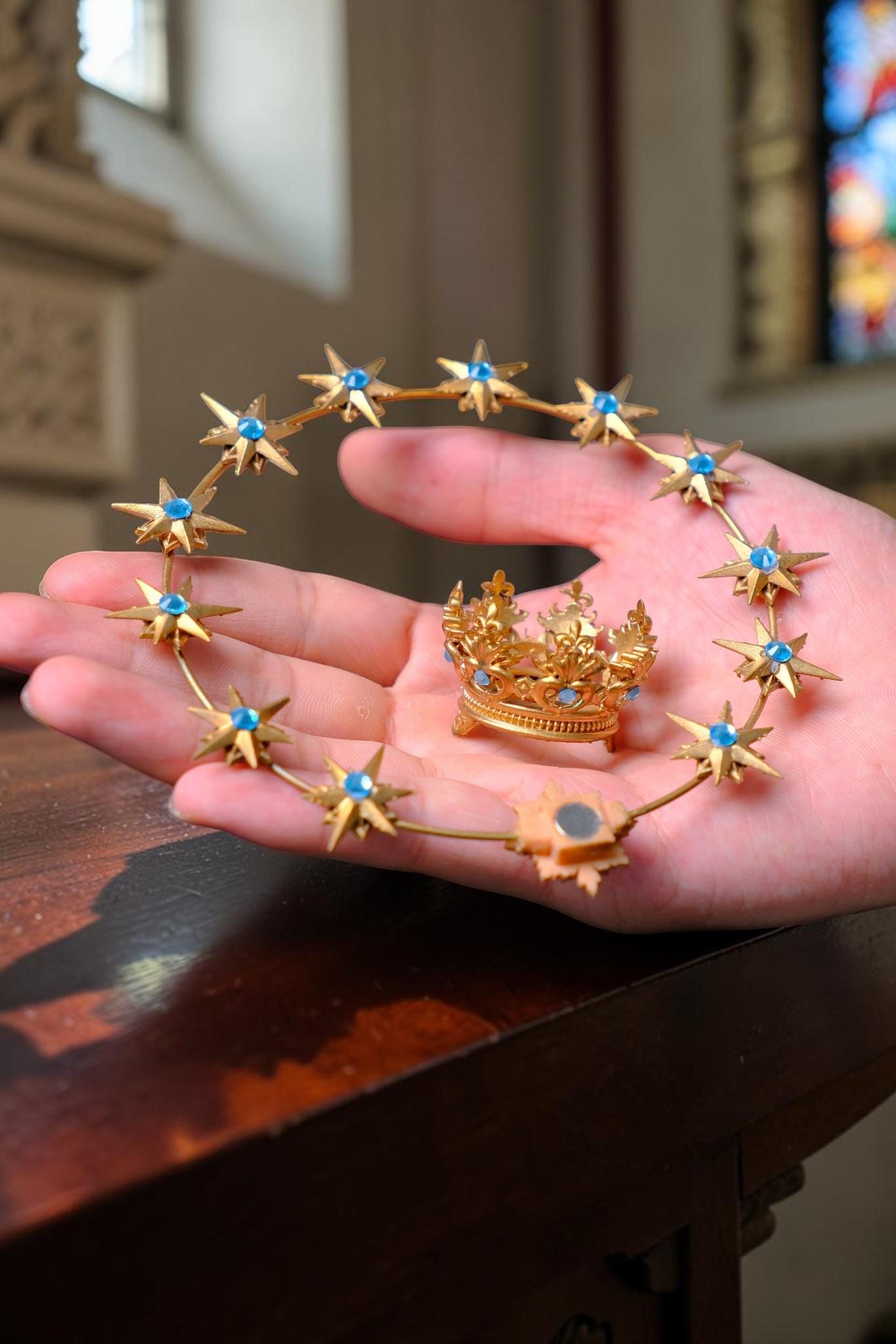 Gold Plated Brass 12 Star Halo, Radiant Rays, Religious Statue Accessory