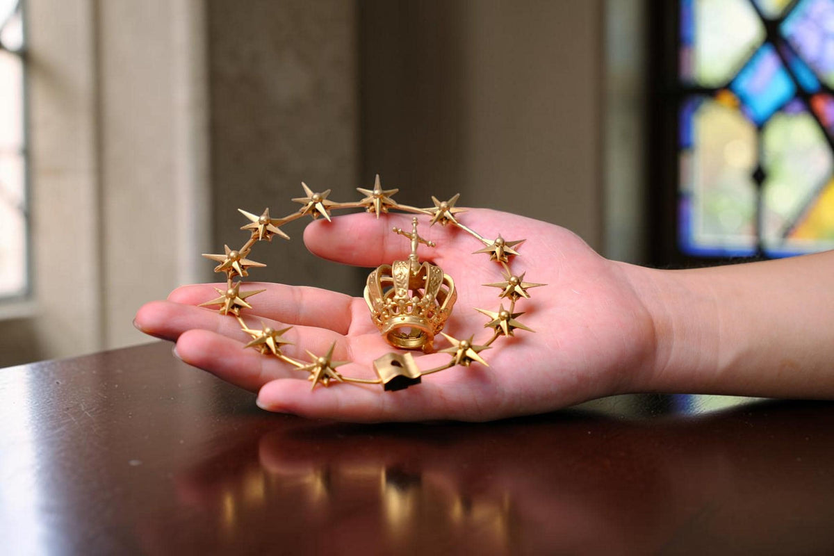 12-Star Halo & Crown Set for Catholic Statues, Gold-Tone Marian Accessory (10cm Diameter)