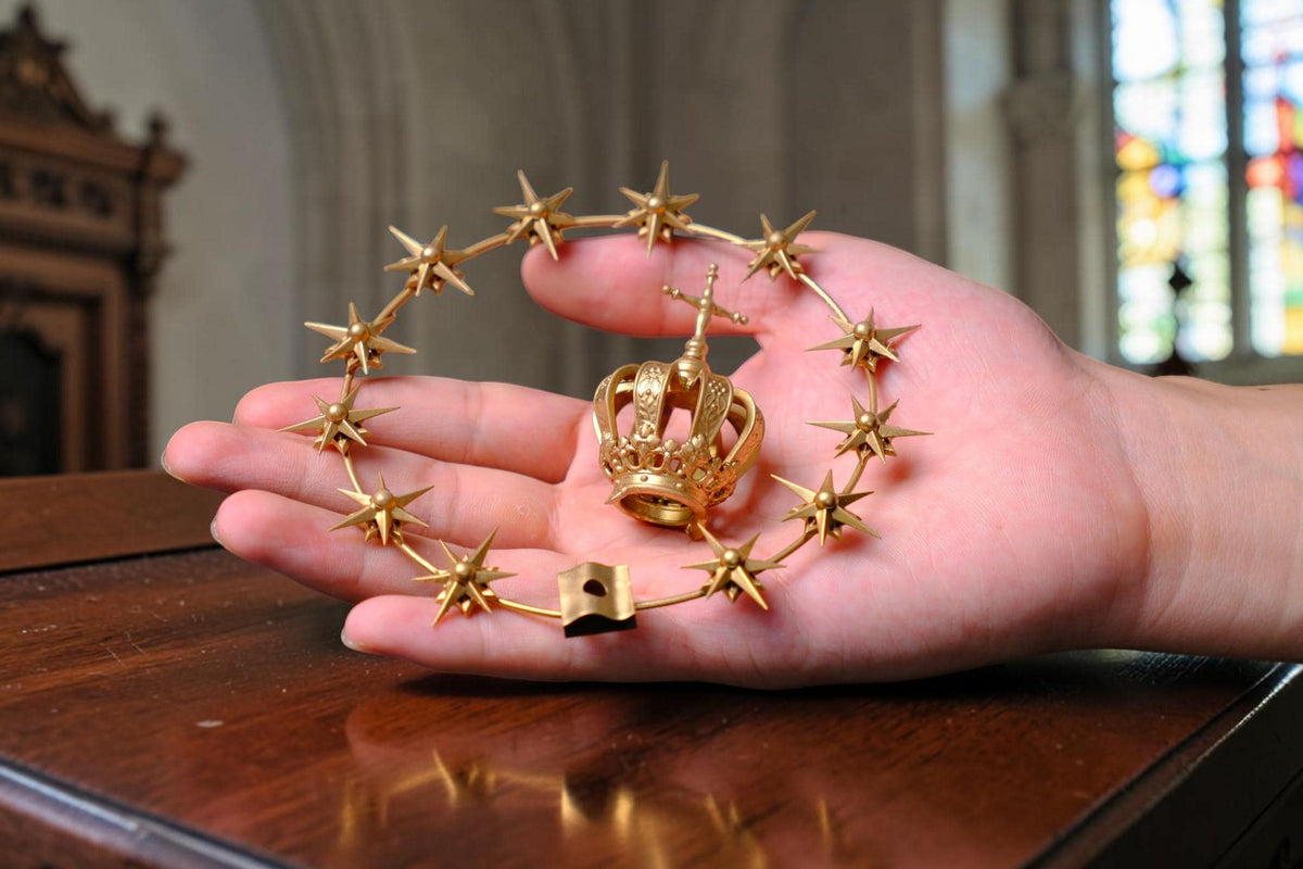 12-Star Halo & Crown Set for Catholic Statues, Gold-Tone Marian Accessory (10cm Diameter)