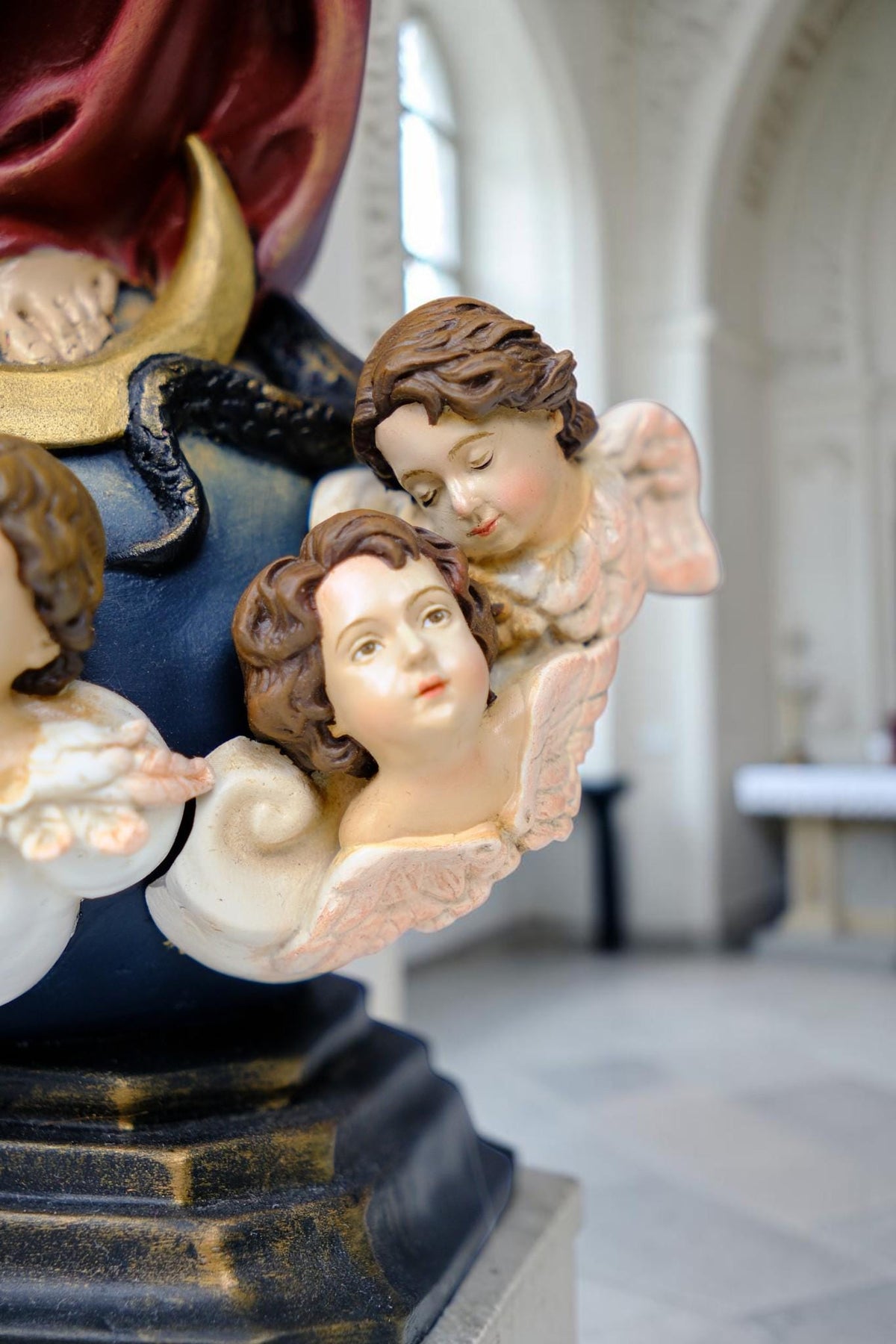 Hand-Painted Immaculate Conception Statue, Virgin Mary with Angels, 32cm Home Altar Decor