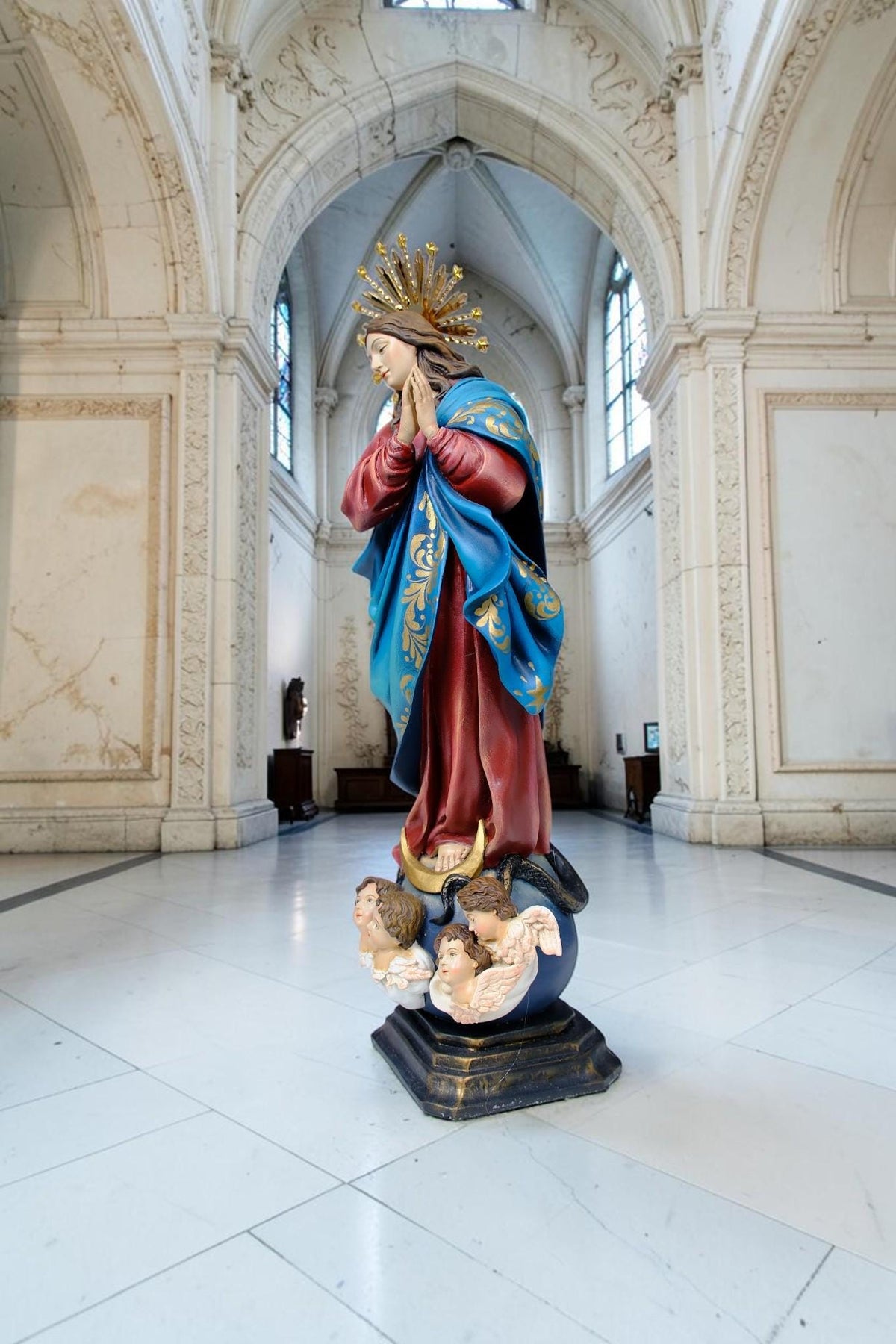 Hand-Painted Immaculate Conception Statue, Virgin Mary with Angels, 32cm Home Altar Decor