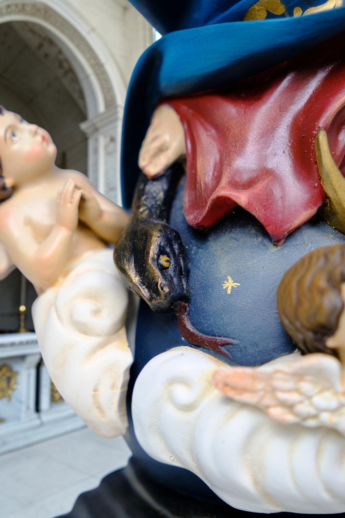 Hand-Painted Immaculate Conception Statue, Virgin Mary with Angels, 32cm Home Altar Decor