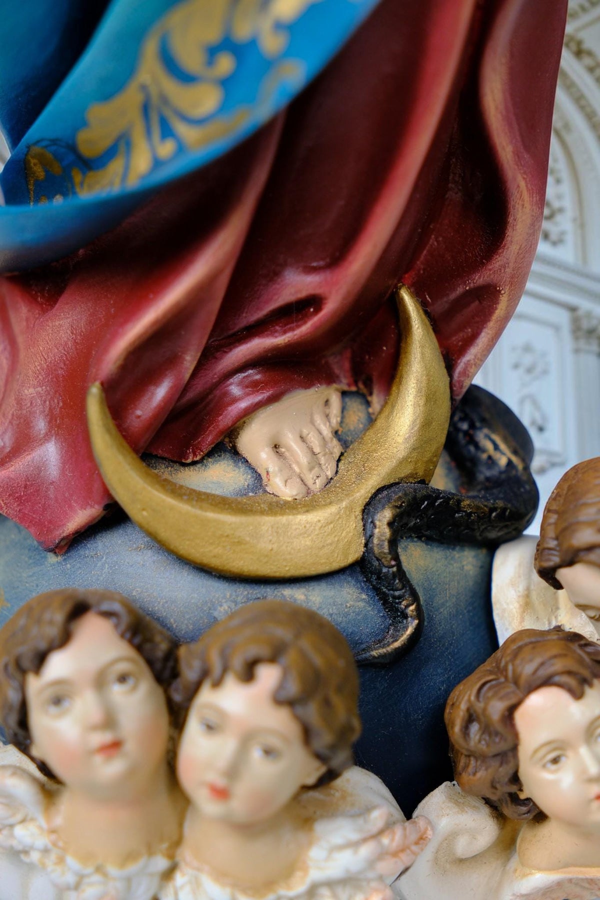 Hand-Painted Immaculate Conception Statue, Virgin Mary with Angels, 32cm Home Altar Decor