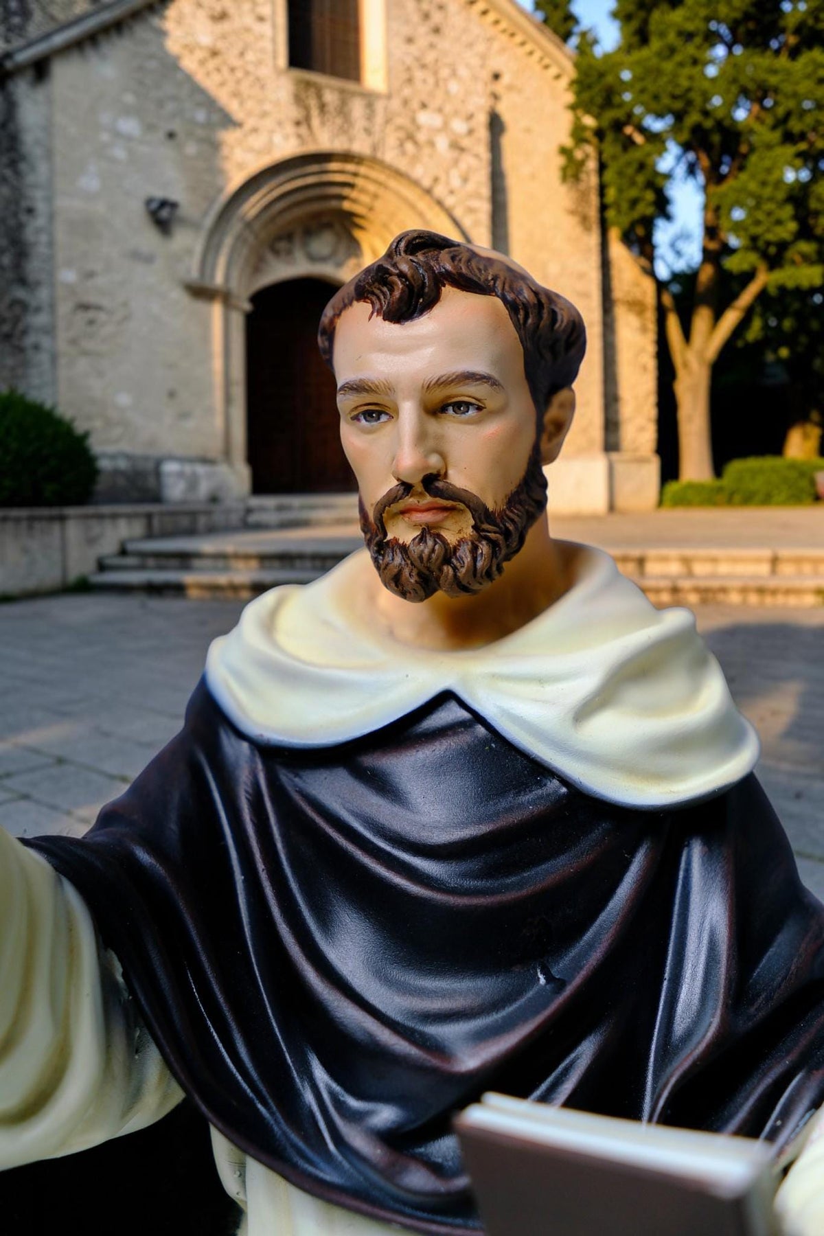 Hand-Painted Saint Dominic Statue, 30cm Catholic Figurine with Rosary, Dog, Book (Home Altar Decor)