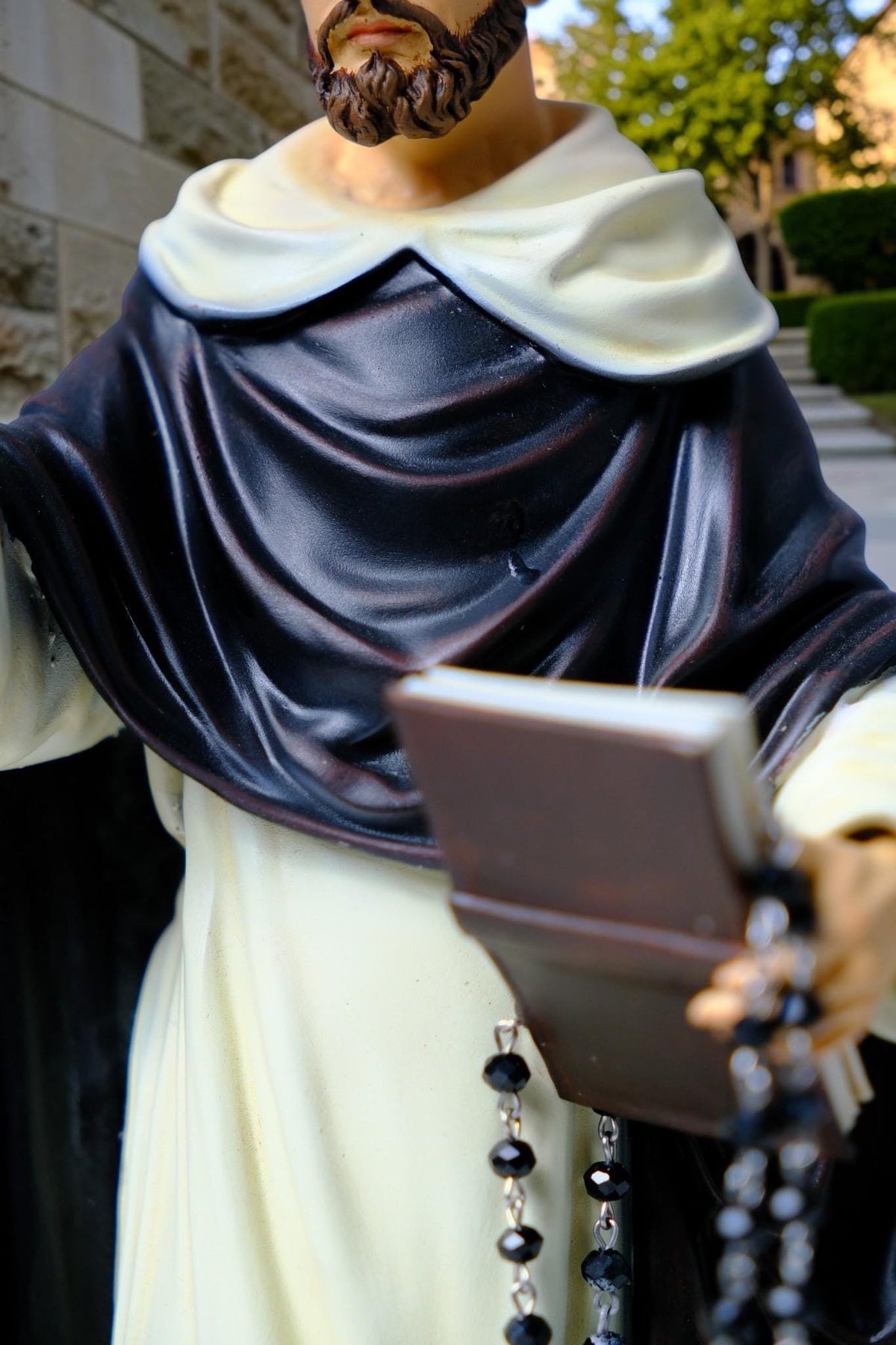 Hand-Painted Saint Dominic Statue, 30cm Catholic Figurine with Rosary, Dog, Book (Home Altar Decor)