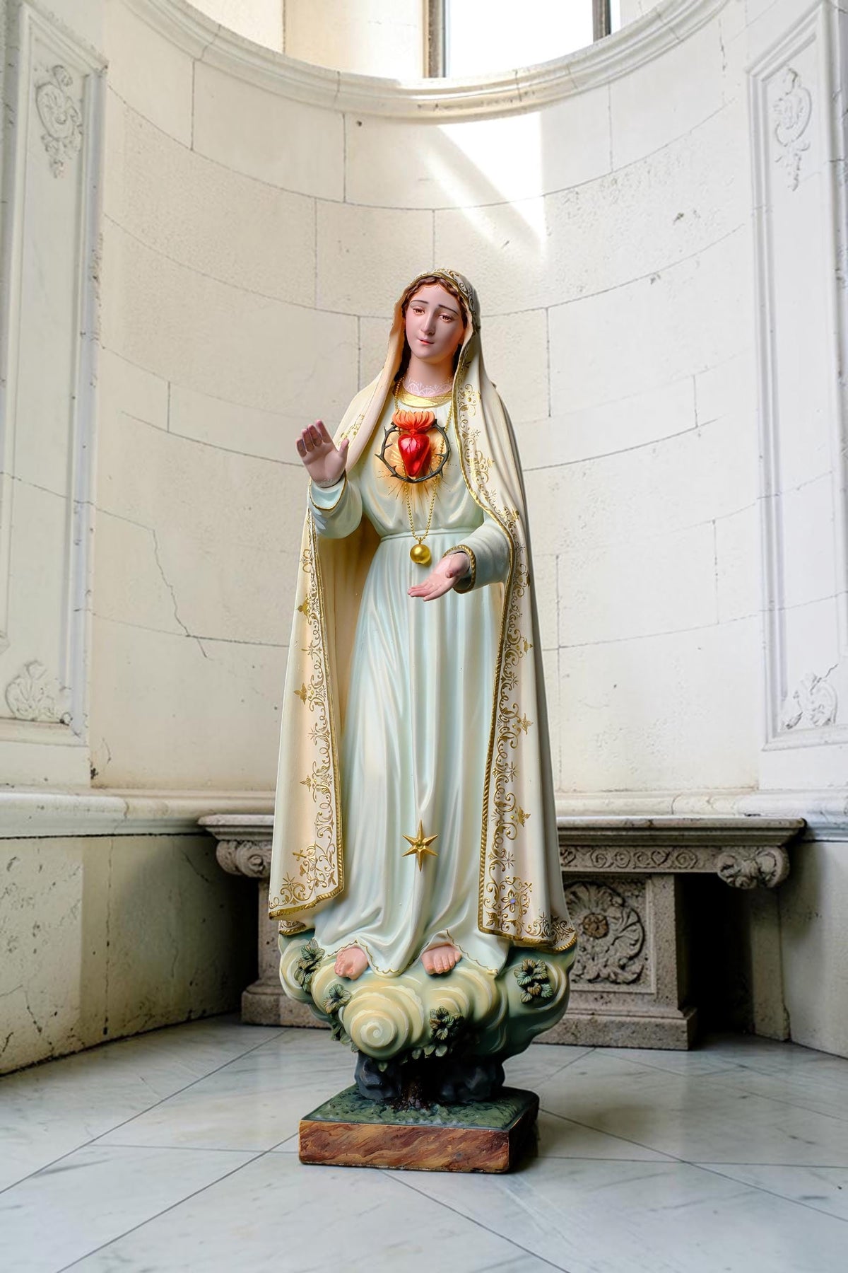 Our Lady of Fatima Statue 40cm, Fatima Queen Catholic Statue, Virgin Mary Statue, Hand Painted Marian Decor, Catholic Gift, Home Altar