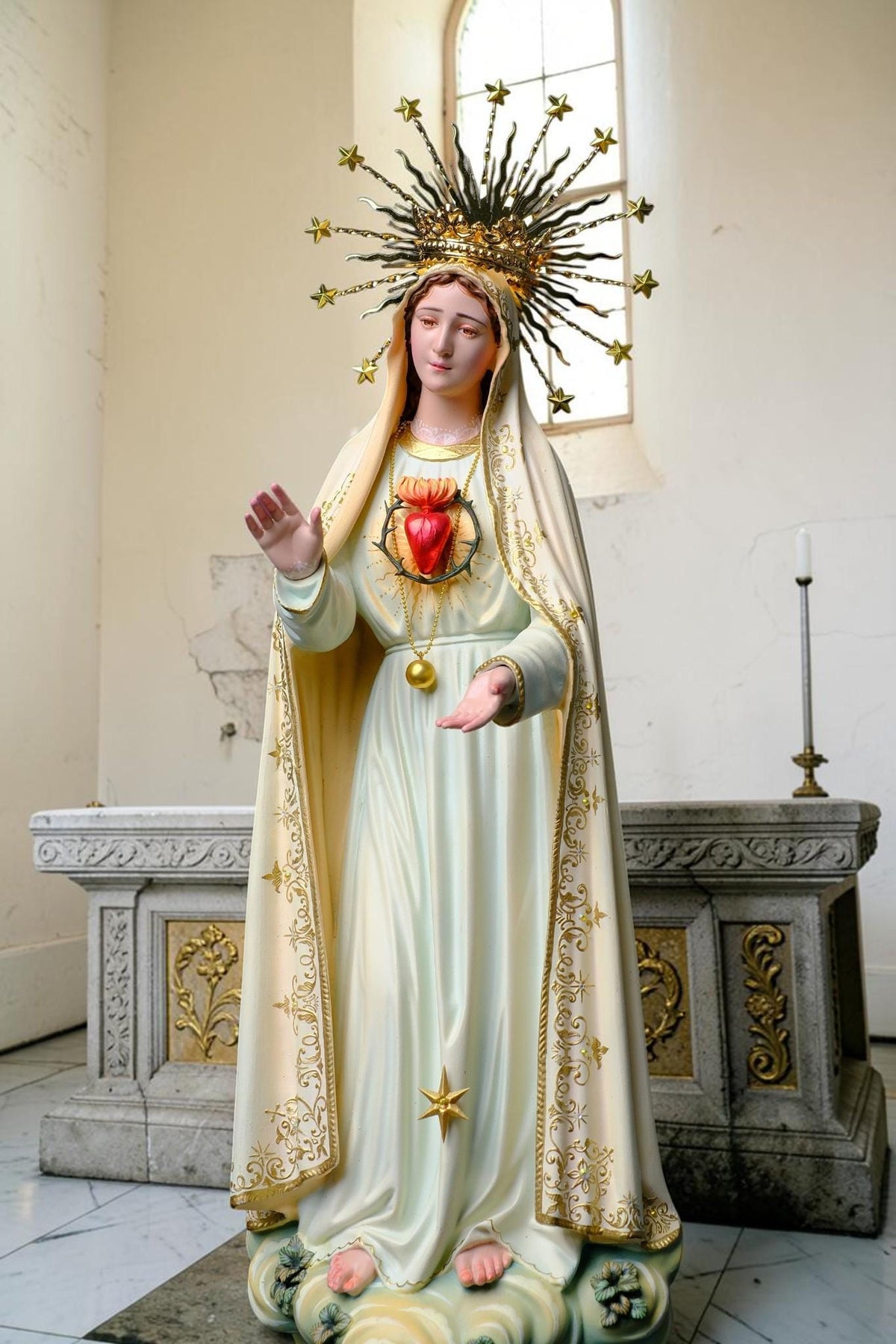 Our Lady of Fatima Statue 40cm, Fatima Queen Catholic Statue, Virgin Mary Statue, Hand Painted Marian Decor, Catholic Gift, Home Altar