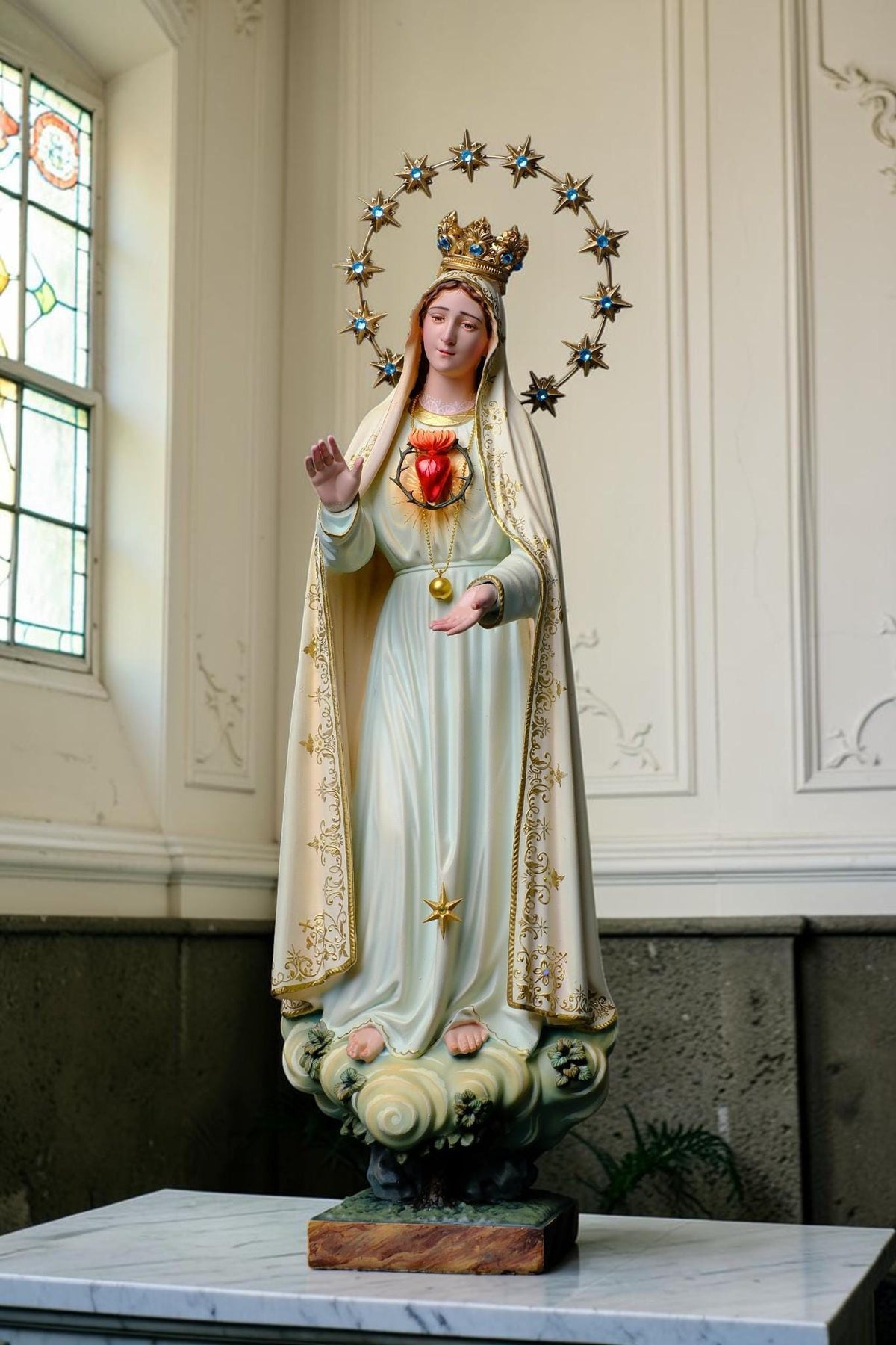 Our Lady of Fatima Statue 40cm, Fatima Queen Catholic Statue, Virgin Mary Statue, Hand Painted Marian Decor, Catholic Gift, Home Altar