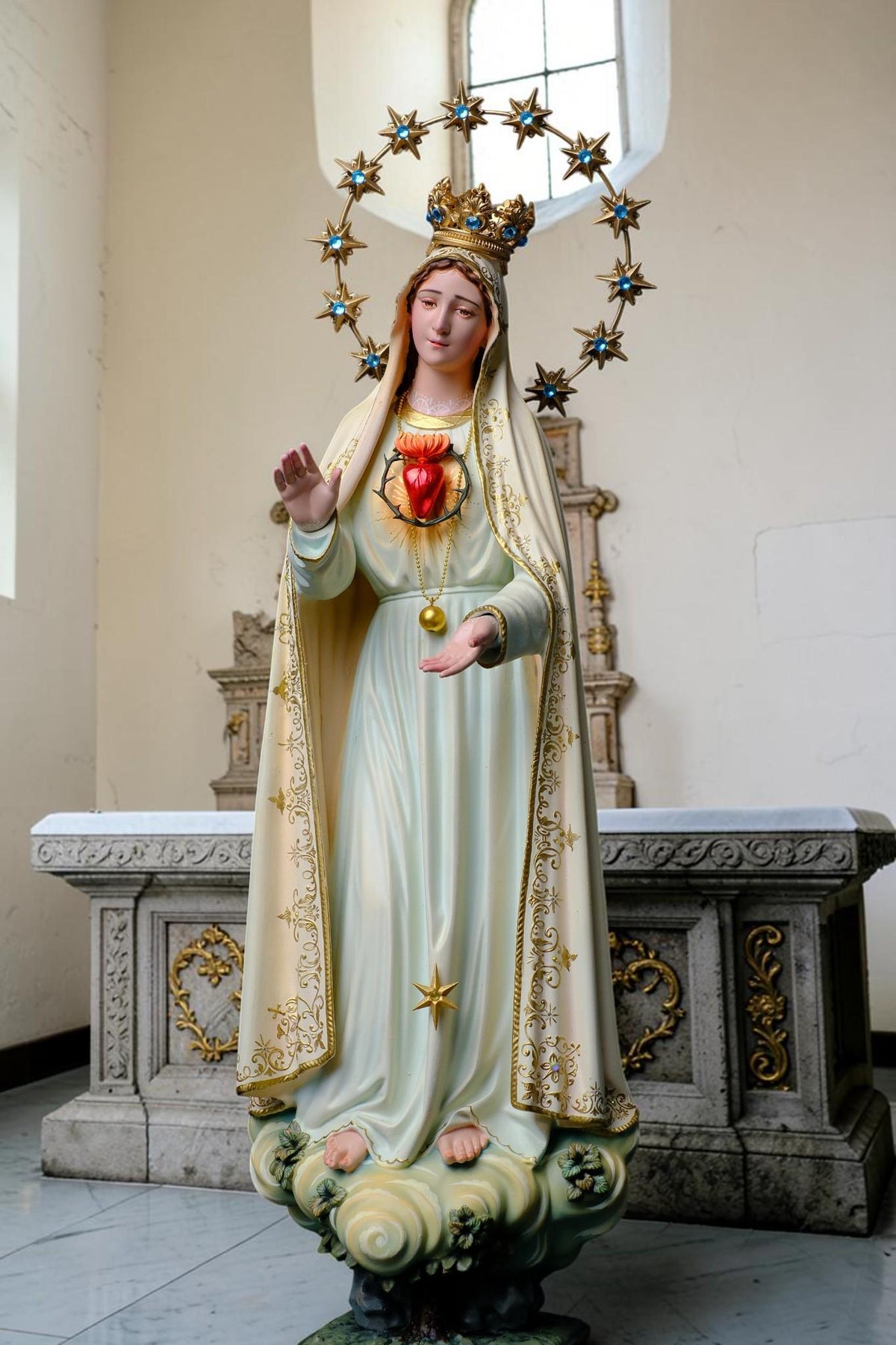 Our Lady of Fatima Statue 40cm, Fatima Queen Catholic Statue, Virgin Mary Statue, Hand Painted Marian Decor, Catholic Gift, Home Altar