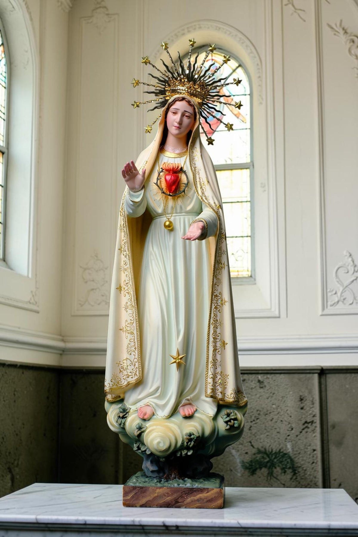 Our Lady of Fatima Statue 40cm, Fatima Queen Catholic Statue, Virgin Mary Statue, Hand Painted Marian Decor, Catholic Gift, Home Altar