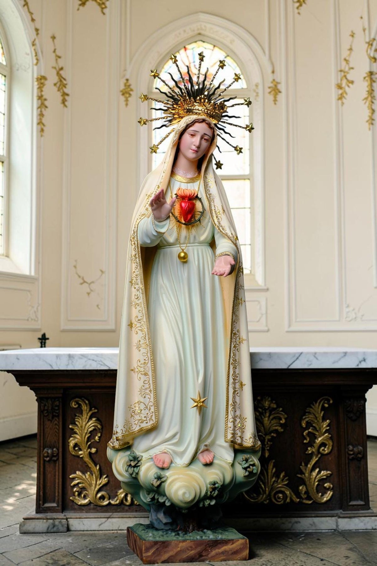 Our Lady of Fatima Statue 40cm, Fatima Queen Catholic Statue, Virgin Mary Statue, Hand Painted Marian Decor, Catholic Gift, Home Altar