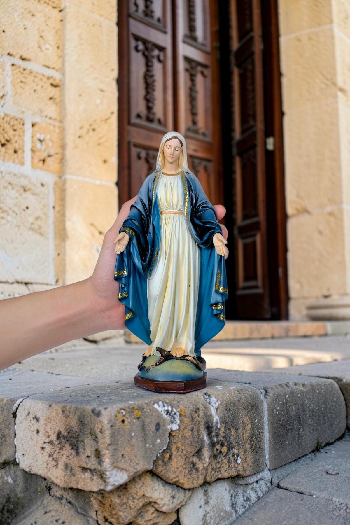 Hand-Painted Our Lady of Grace Statue, 25cm Marian Figurine, Catholic Home Altar Decor